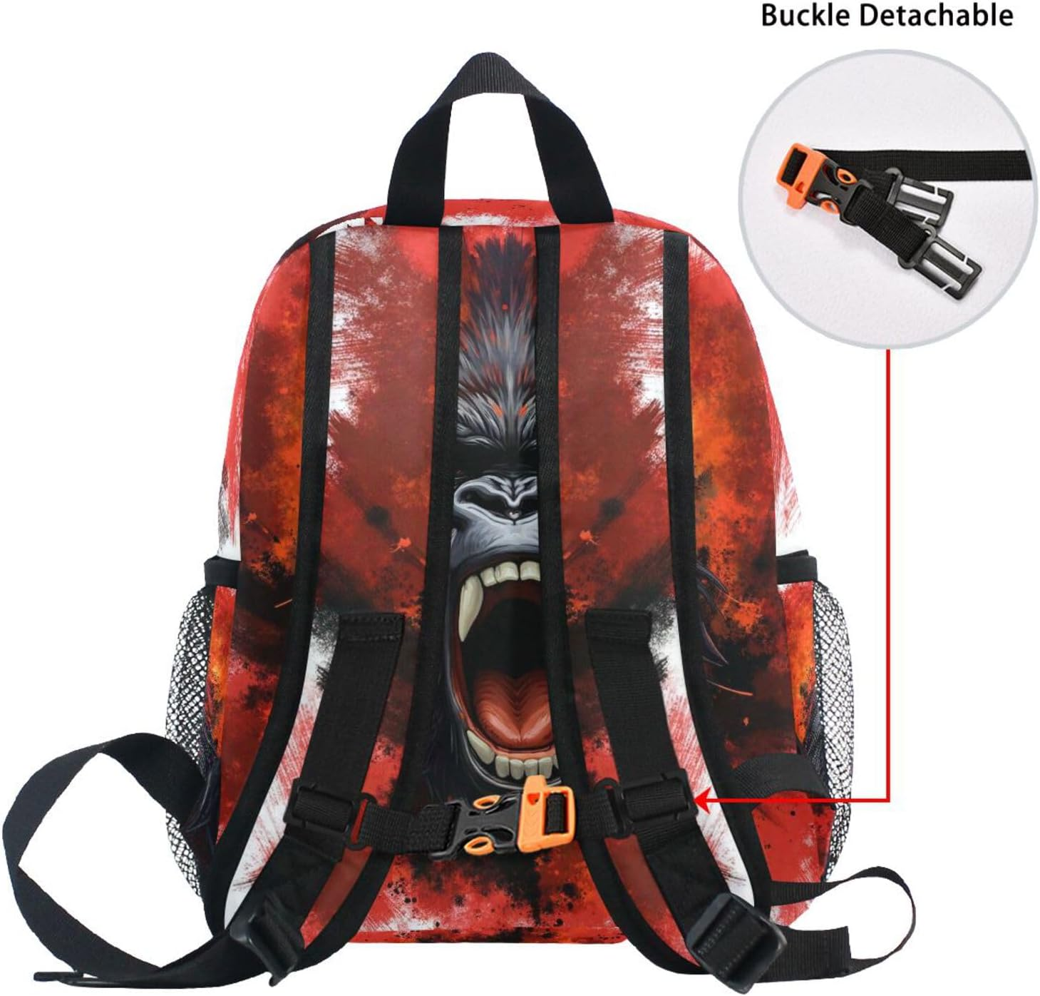 ALAZA Toddler Backpack King Kong Furious Kids Backpack for Boys Girls Schoolbag Kindergarten Children Bookbag Preschool Nursery Travel Bag with Chest Clip, White, Small, Daypack Backpacks image number 2