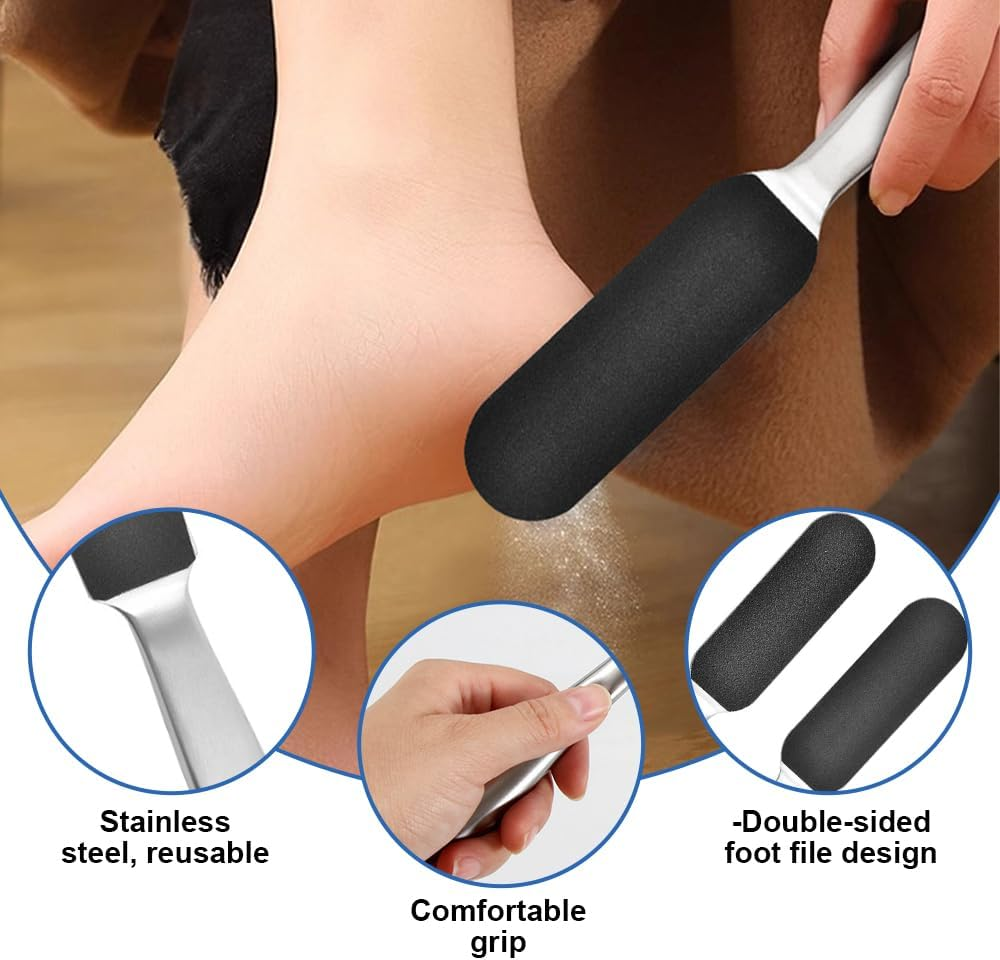 Foot File for Hardened or Dry Skin, Stainless Steel, Foot File with Replacement Sandpaper, Coarse and Fine, Stainless Steel Callus Rasp, Callus File, Foot Care, Professional Callus File for Callus image number 1