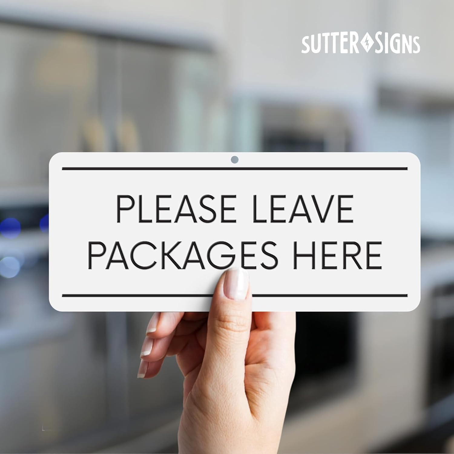 Please Leave Packages Here | White Aluminum Outdoor Metal Delivery Sign, 3" X 7"