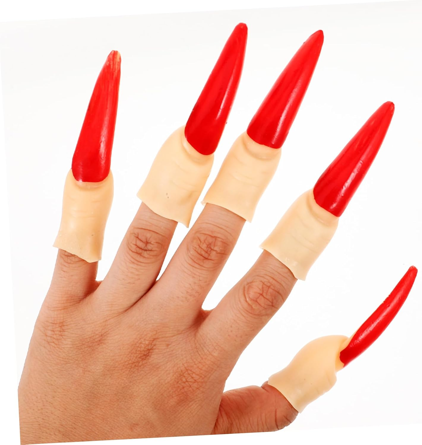 BAZEITFLOW 10Pcs Halloween Fake Fingers Red Nail Decorative Props Scary Reusable Finger Covers for Party Festival Cosplay and Masquerade image number 3