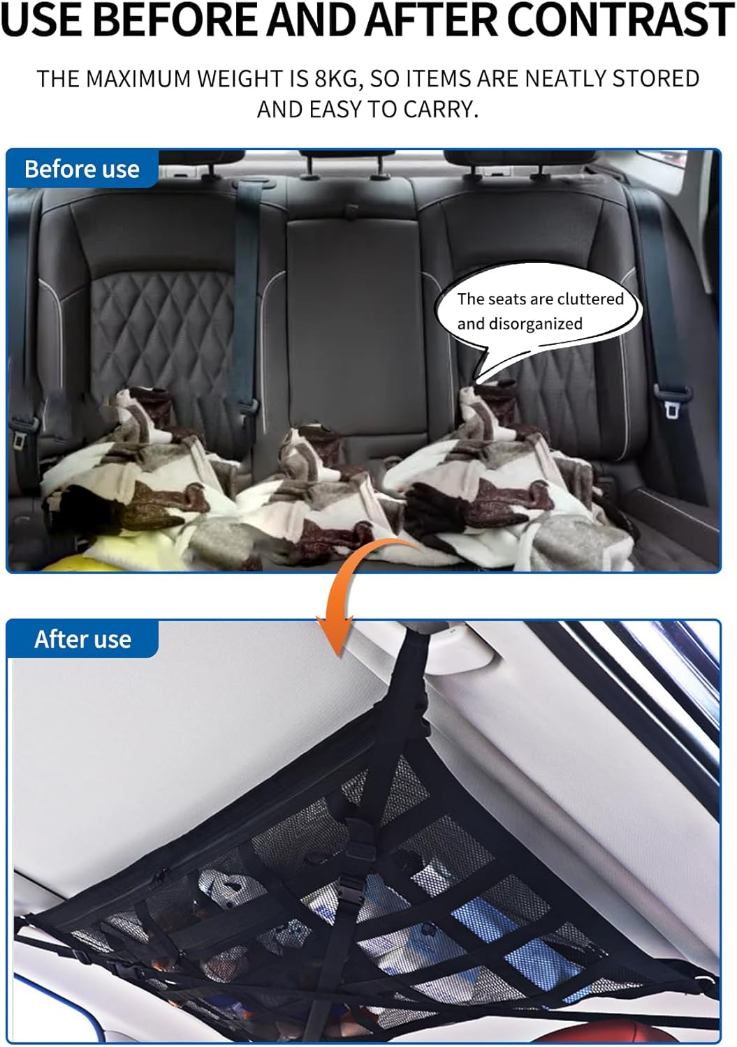 ZAOZAOLLND Car Ceiling Cargo Net Pocket, Three Sizes: 90 * 65CM Strengthen Load-Bearing and Droop Less Mesh Organizer, Long Travel Road Trip,Item Storage (Black, 90 * 65Cm) image number 1