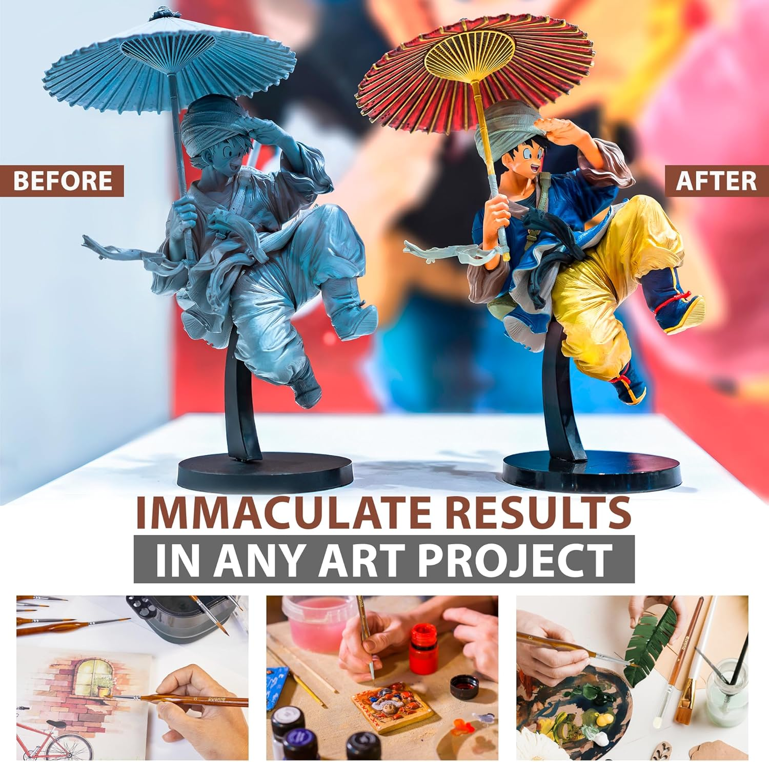 DUGATO Miniature Paint Brush Set, 15Pcs Model Brushes & Dry Brushes with Premium Bristle and Wood Handle, Fine Detailing for Acrylic Oil Watercolor Gouache, Paint by Number, Citadel, Figurine, 40K image number 3