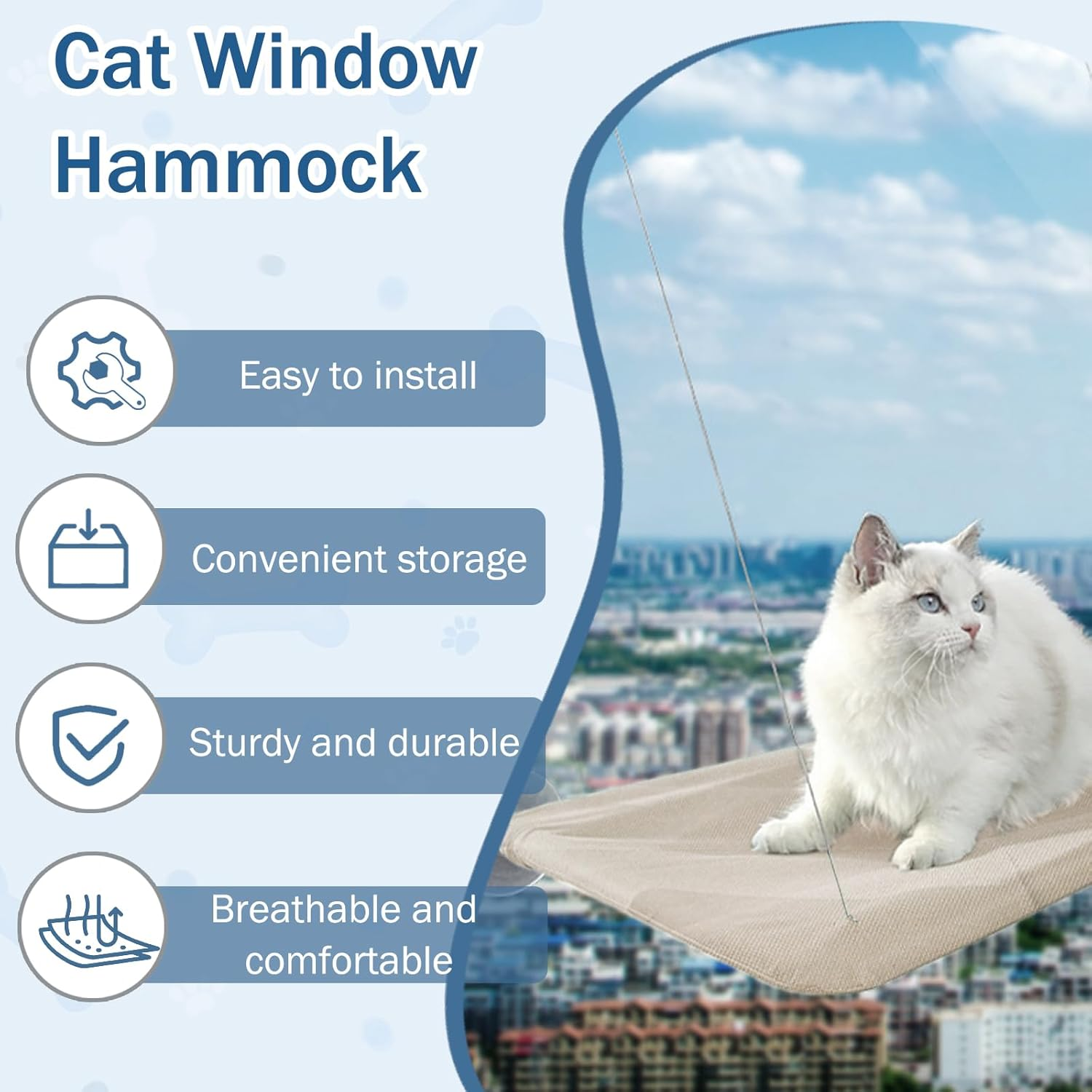 Cat Window Perch Bed with Strong Suction Cups, Foldable Cat Hammock Bed for Large Cats, Space Saving Wall Mounted Cats Resting Seat (Beige, 21.7" X 13.8") - Beige image number 2