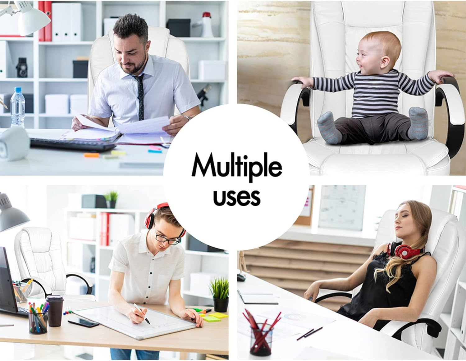 ALFORDSON Office Chair with 150&deg; Recline and SGS Listed Gas-Lift, Ergonomic PU Leather Executive Chair with TUV Certified Wheel for Computer Desk, Swivel Gaming Chair for Max 150Kg (Classic White) image number 6