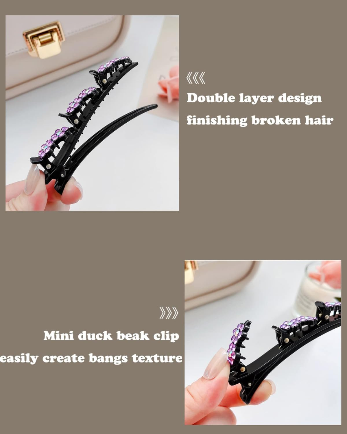 BPTRKOM Pack of 4 Glittering Crystal Stone Braided Hair Clips with Crystal Flower, Elegant Hair Styling Clips, Butterfly Hair Clips, Hair Accessories for Women image number 4