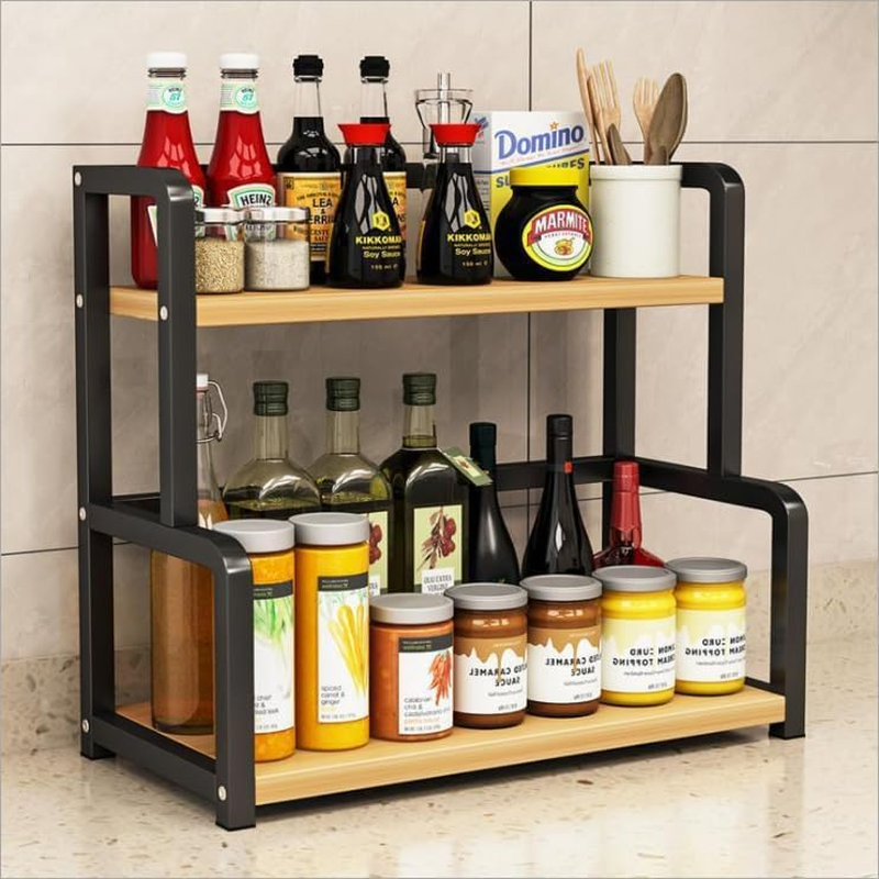 LEDON 2 Tier Kitchen Spice Rack Storage Organizer Seasoning Stand Shelf Countertop (40Cm) image number 1