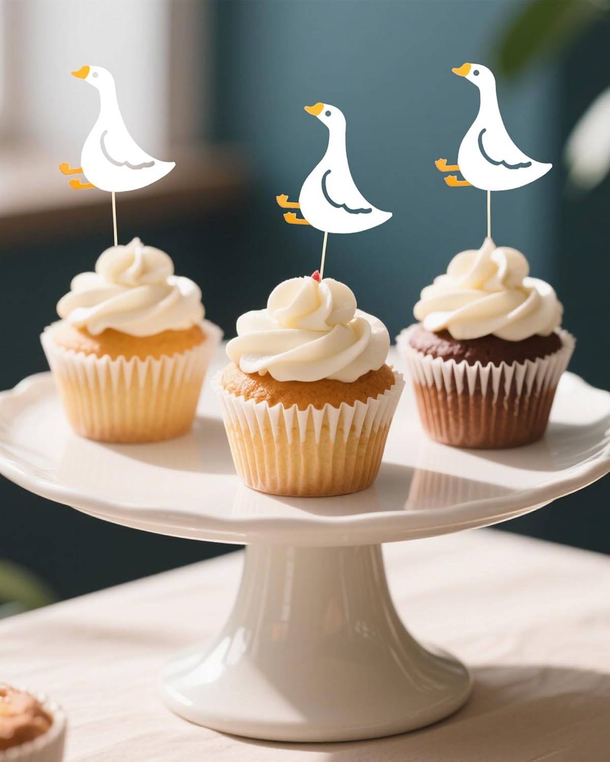 48 PCS Silly Goose Cupcake Toppers, Funny Goose Cupcake Picks Animal Theme Cake Decorations for Baby Shower Birthday Weeding Holiday Party Supplies (Dancing Goose) - Cute Goose image number 3