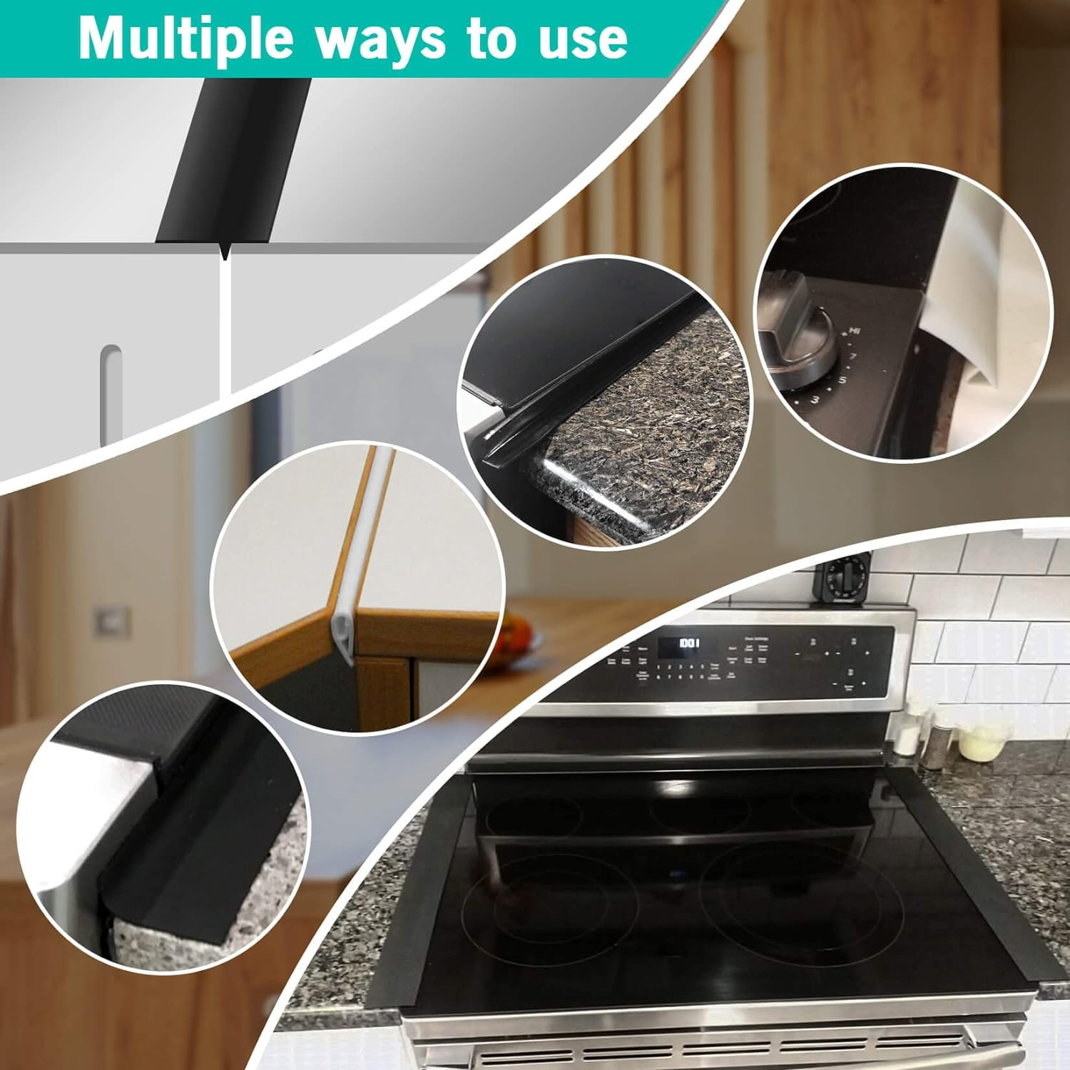 Gap Filler for Stove and Counter - Kitchen Stove Counter Gap Cover Silicone Gap Cover between Stove and Counter 21 Inches Black image number 2