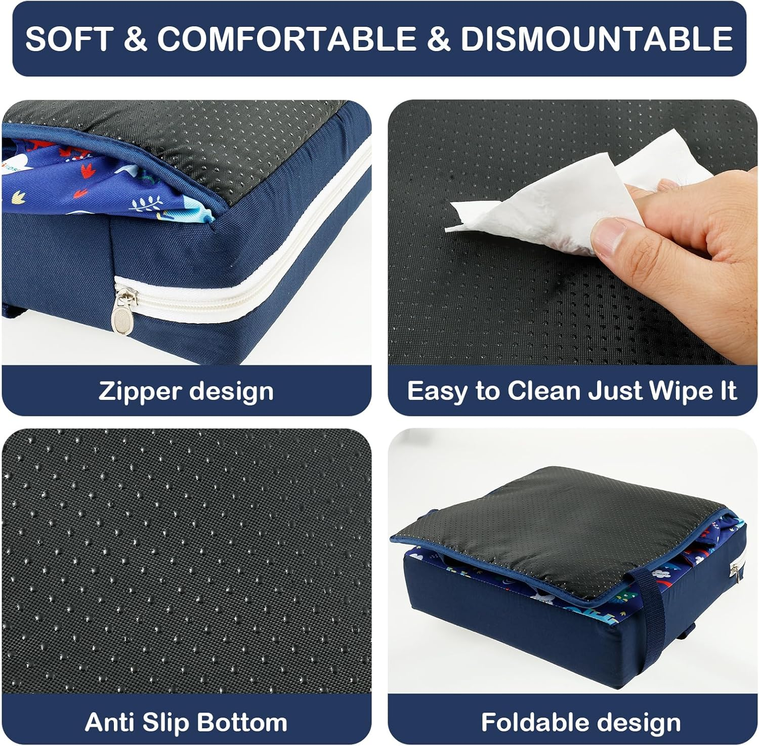 Fwqofvk Toddler Booster Seat Chair, with 3 Point Buckle Safety Protection, Thickened Heightening Cushion, Kids Booster Cushion Easy to Clean for Dining 32 X 32 X 7.5Cm (Style 1) image number 4