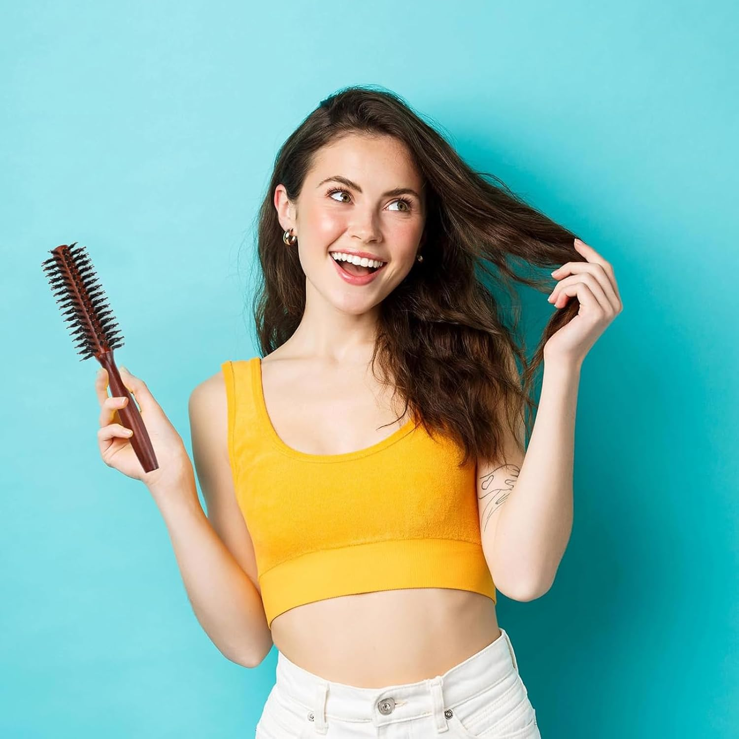 Kzvsiy 2 Pcs round Boar Bristle Hair Brush Set, Wooden Handle round Styling Brush, Boar Mane Bristle Brush for Hair and Beard, Sleek Brush for Men & Women, Perfect for Slicking and Grooming image number 5