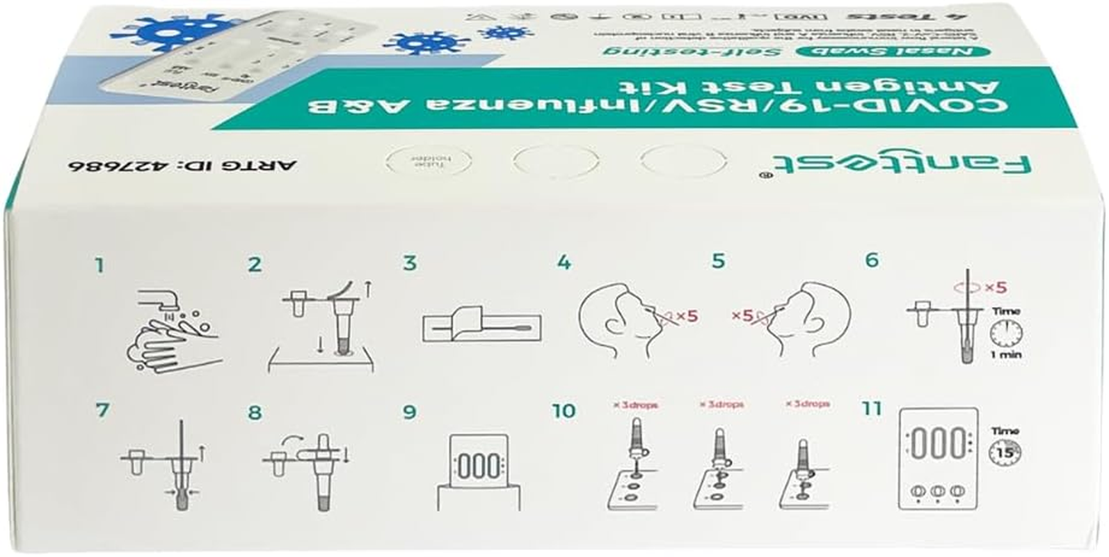 Fanttest 4 in 1 COVID-19 /Rsv/Influenza A&B Antigen Test Kit for Self-Testing (4 Pack) image number 2