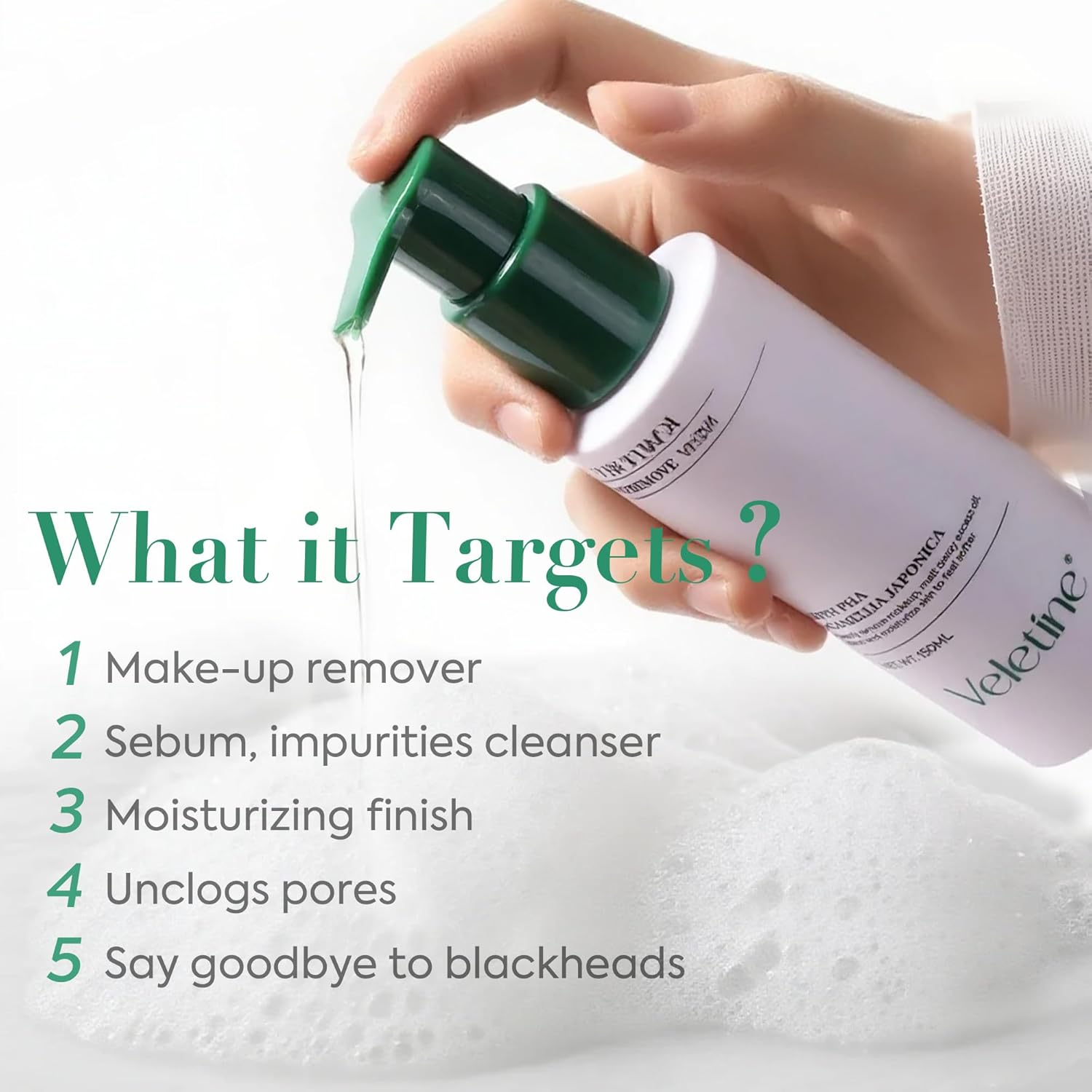 Veletine 2 in 1 Face Make up Cleasing Oil,Gently Remove Makeup,Melt Away Excess Oil,Clean and Moisturize Skin to Feel Softer,With Camellia Japonica,Suitable for All Skin Types.150Ml image number 3