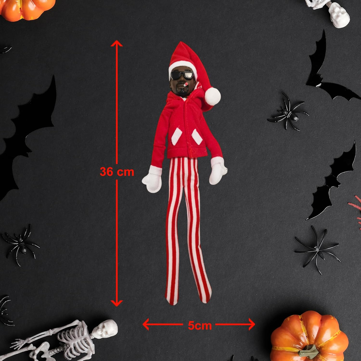 Snoop on a Stoop Elf Rapper Christmas Decoration, Handmade Hip Hop Ornament Plush for Holiday Home Garden Party Decor (Red) image number 4