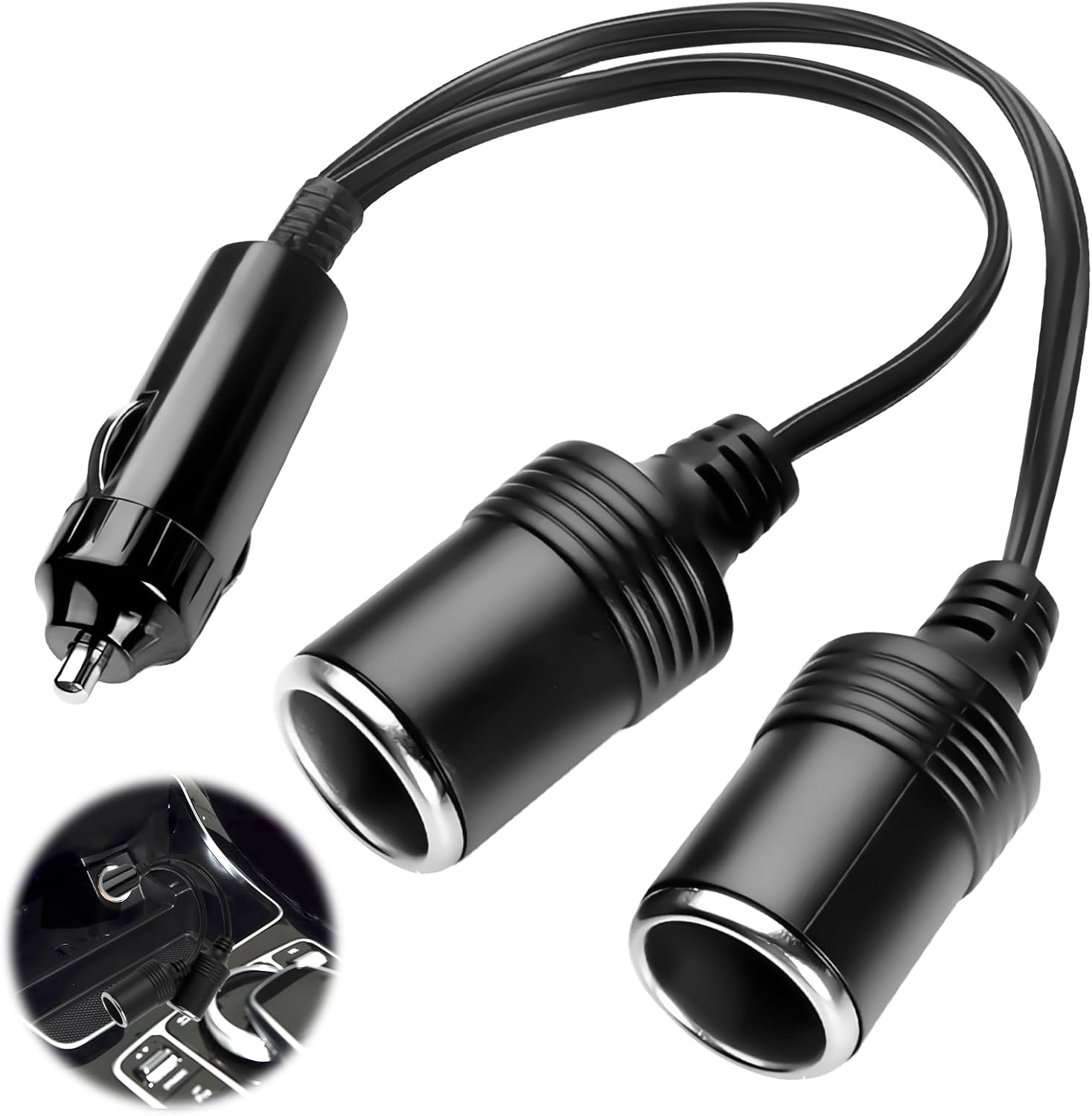 1 to 2 Car Cigarette Lighter Splitter Adapter - 12V/24V Plug Socket 2-Way Splitter Y Adapter with 15A Fuse, 9.84" Extension Cord with Dual Charger Port for Simultaneous Charging for Cars Trucks Rvs image number 6