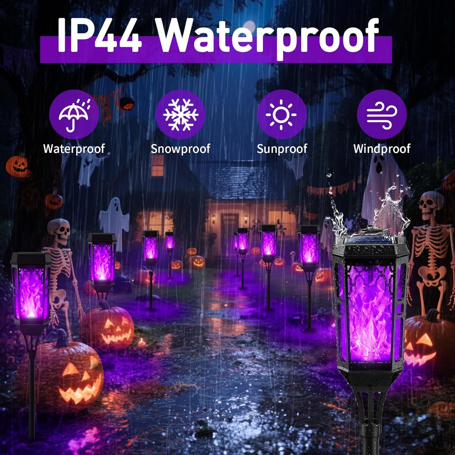 Solar Torch Flame Lights, LED Solar Lights Outdoor with Flickering Flame, IP65 Waterproof Solar Pathway Light Landscape Decoration Lighting for Garden Lawn Patio Yard Outdoor (Black+Purple, 6) image number 5