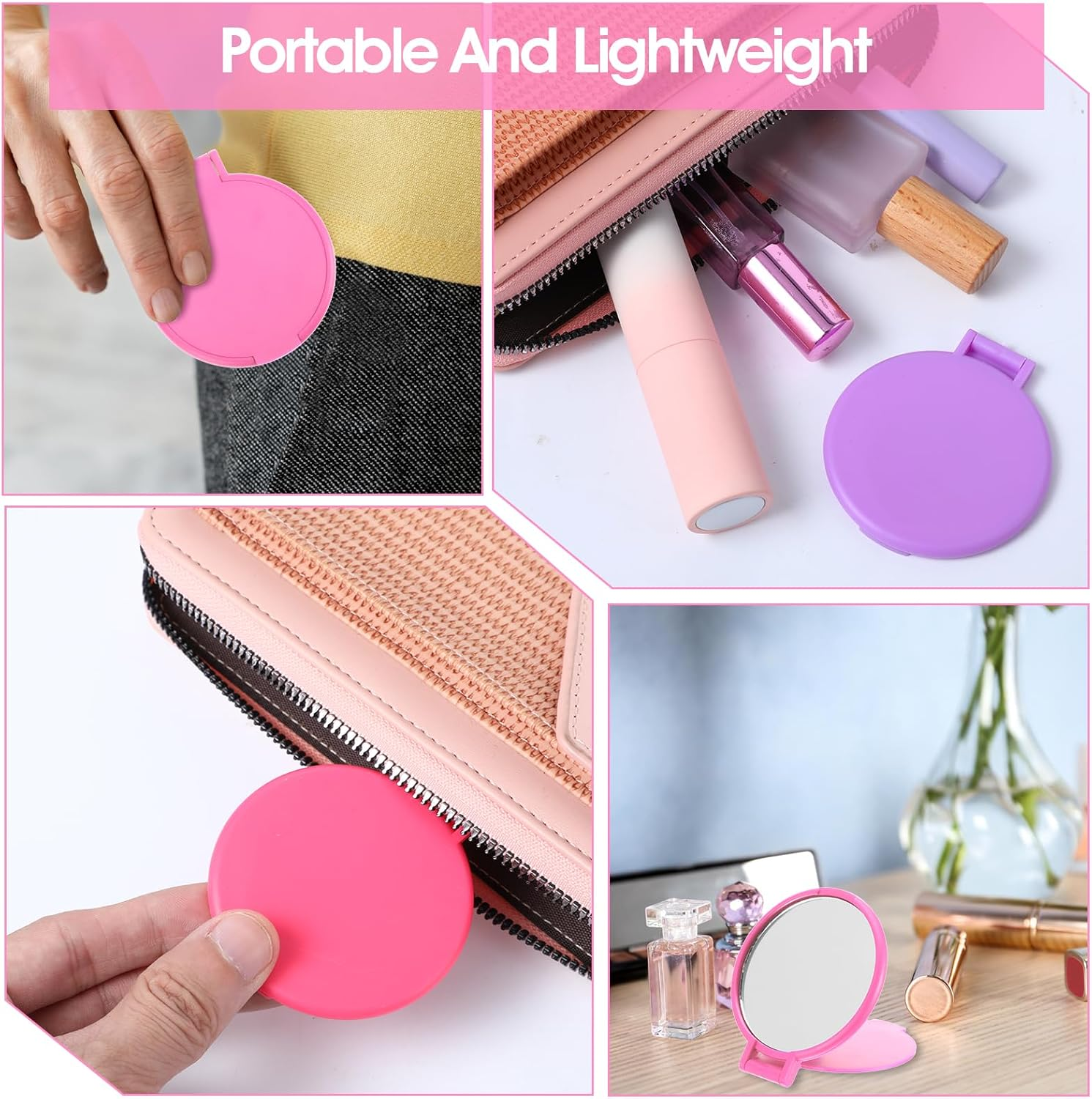 Hpmjz 12 Pcs Mini Folding Mirror Portable round Compact Mirrors 2.4 in Pocket Travel Mirror Vintage Small Makeup Mirrors for Purse Daily Use Party Favors Women Girls Gifts image number 4