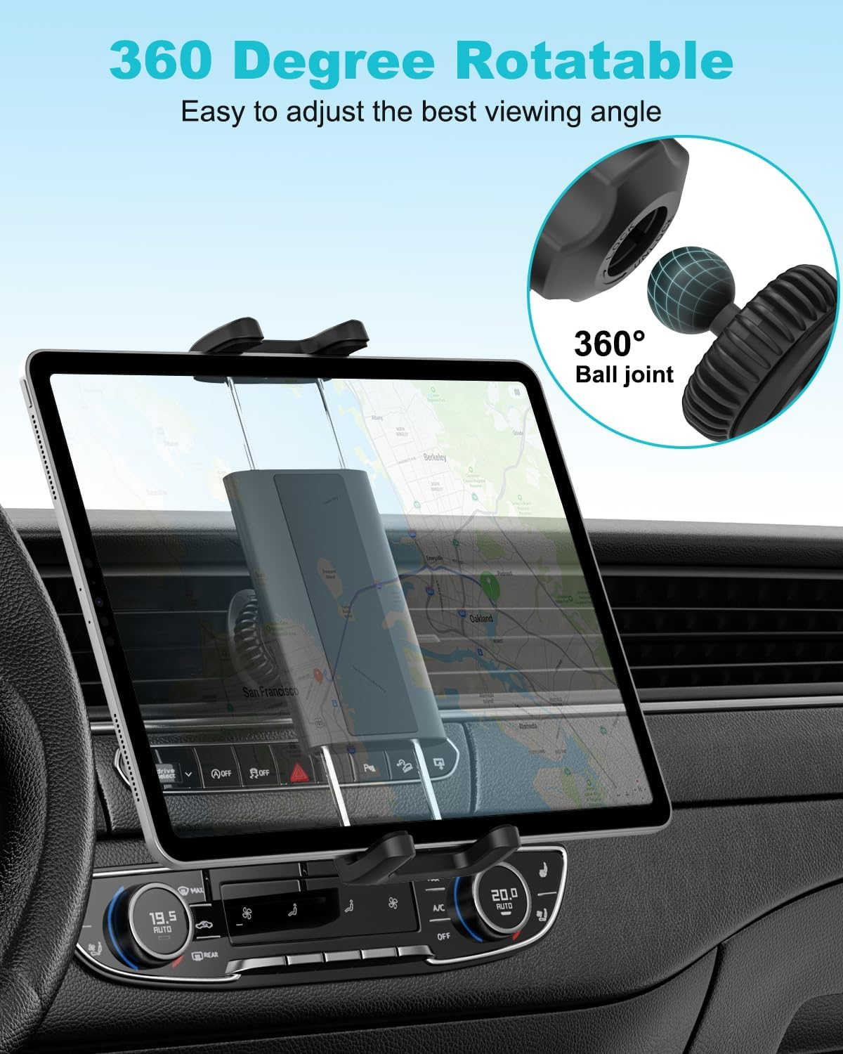 Woleyi Car Vent Tablet Mount for Car, [Upgrade Clip Never Fall] Air Vent Tablet Holder, 360&deg; Adjustable Truck A/C Hook Cradle for Ipad Pro 11 Air Mini, Z Fold, Galaxy Tab, Iphone, 4-11" Tablet & Phone image number 5