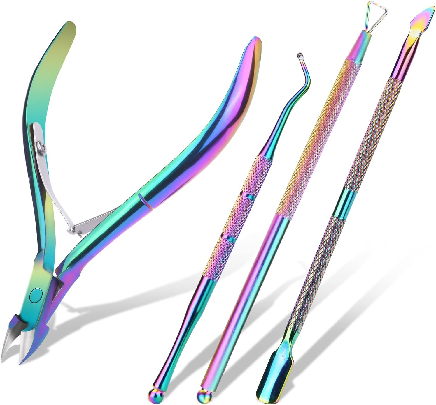 ACWOO Rose Gold 4-Piece Stainless Steel Nail Clippers, Cuticle Nippers, Pusher, Remover Set for Toenails and Fingernails