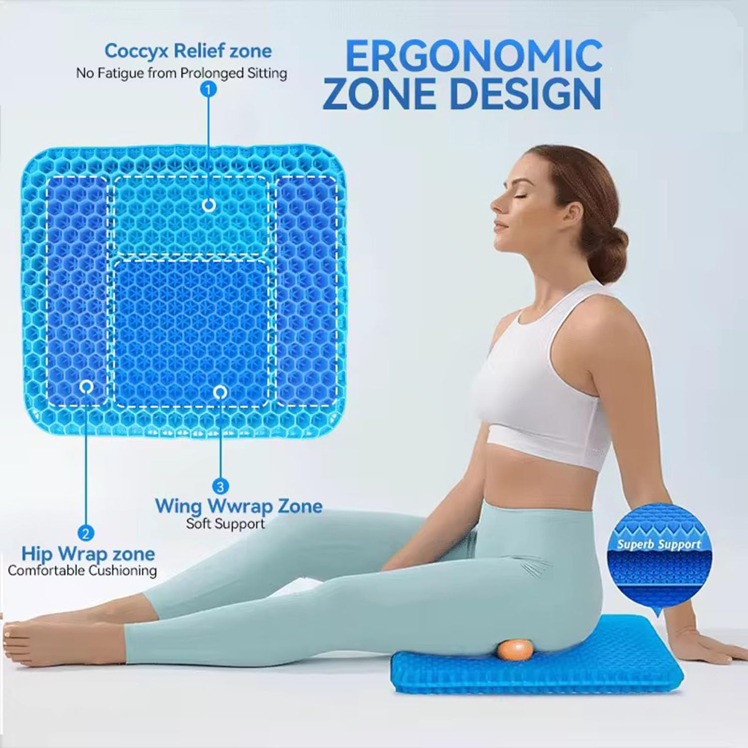 Gel Seat Cushion for Long Sitting (Thick & Extra Large), Gel Cushion for Wheelchair Soft, Gel Chair Cushion, Gel Car Seat Cushion Breathable, Gel Seat Cushion for Office Chair for Hip Pain image number 6