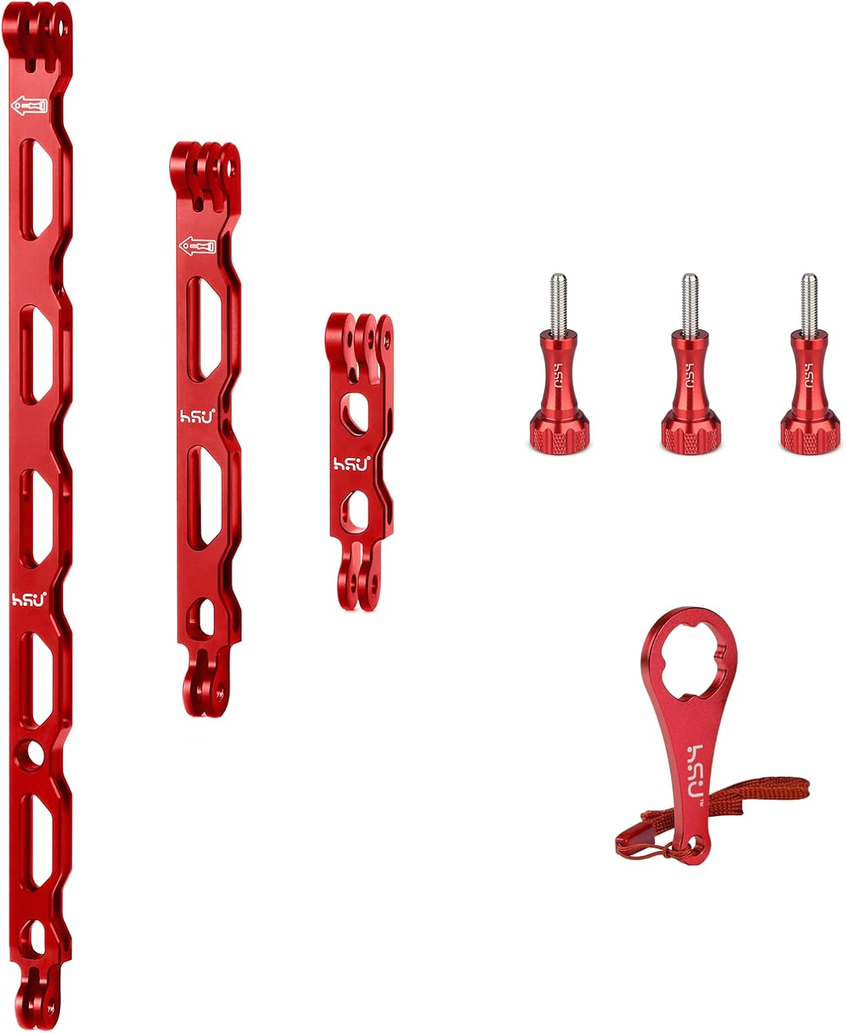 HSU (7 Pcs) All Aluminum Alloy Extension Arm Kit Metal Pole Mount Helmet Stick Extension Arm Mount for Gopro Hero 13/12/11/10/9/8/7/6/5 Black, DJI Osmo Action and More (11.8&rdquo;/6.5&rdquo;/3.3&rdquo;) (Black)