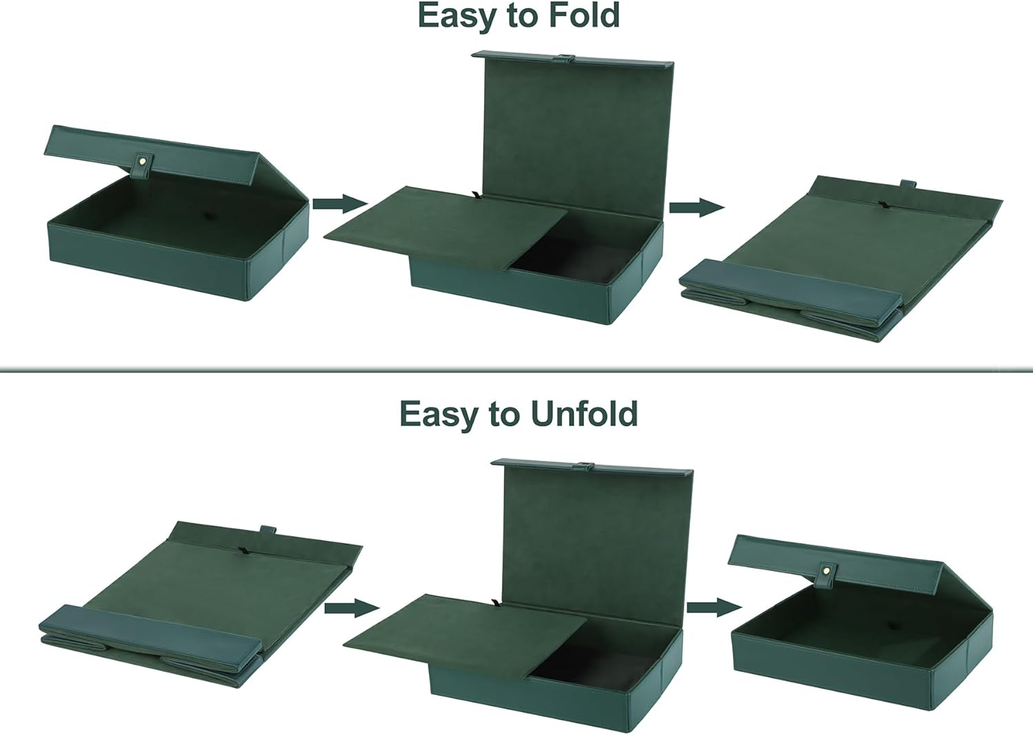 Hofferruffer Photo Storage Boxes with Dust-Proof Lid, Set of 2 Faux Leather Lidded Storage Bins, Photo, Jewelry, Scrapbooking Supplies, Keepsake Organizer for Elegant Home & Office Decor (Green) - Creamwhite image number 7