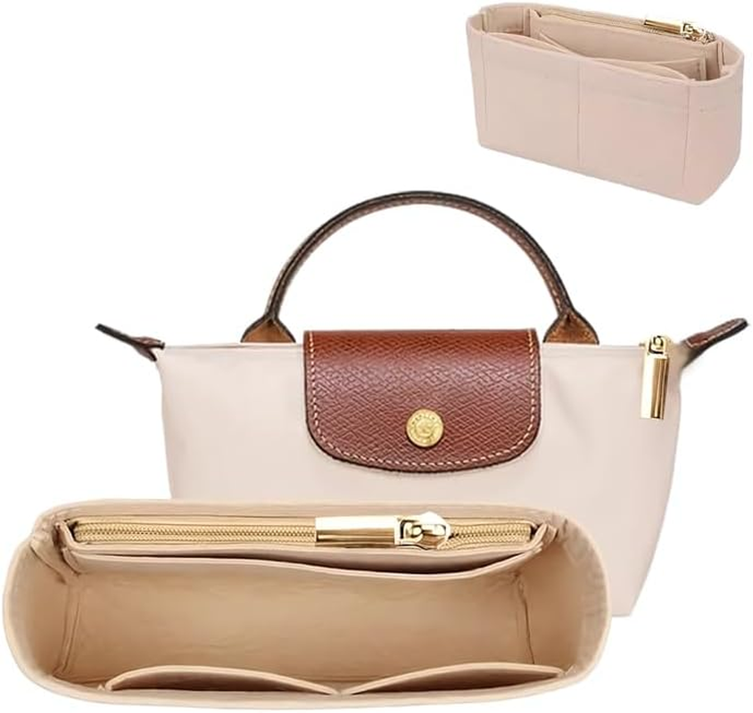 Bag Organiser Insert for Longchamp Mini Bag &ndash; Felt Purse Organiser with Multi-Pockets for Small Tote/Handbag &ndash; Keep Neat Tidy (Beige, 16X8X5Cm) (Beige) image number 6