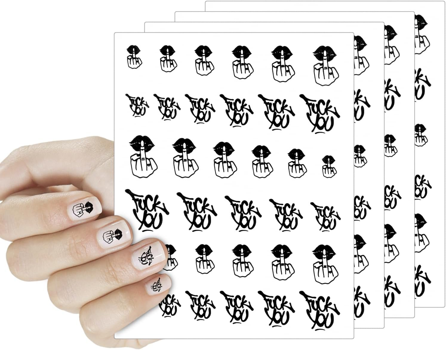 DS. DISTINCTIVE STYLE Middle Finger Nail Art Stickers 4 Sheets of Self-Adhesive Nail Decals 2 Styles X 6 Sizes Sticker Decal for Nail Designs