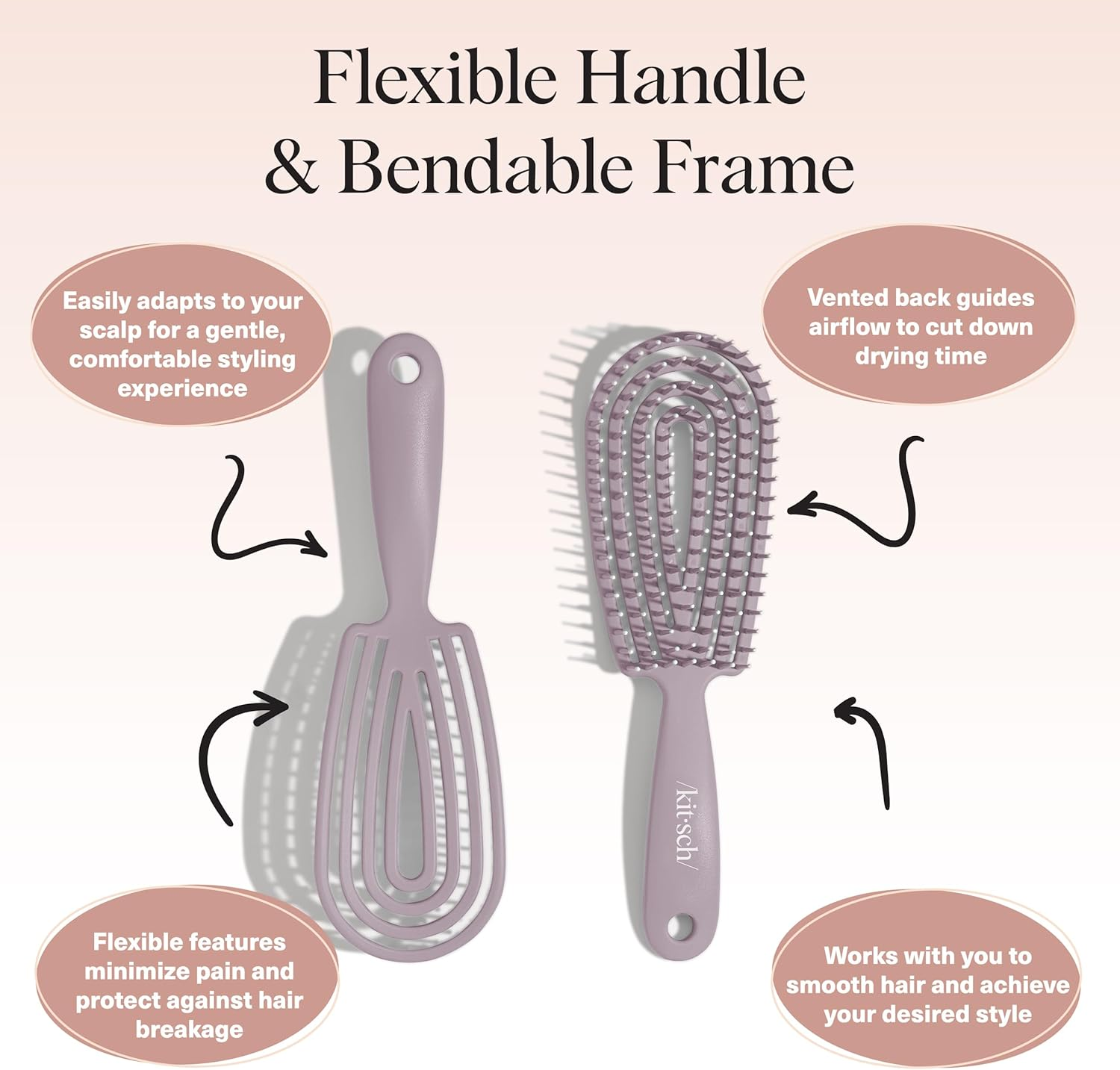 Kitsch Detangler Brush &ndash; Flexible Curly Hair Brush for Women, Men & Kids | Detangling Hairbrush with Bendable Frame and Ultra-Smooth Bristles for Wet or Dry Strands - Soft Violet - Soft Violet image number 6