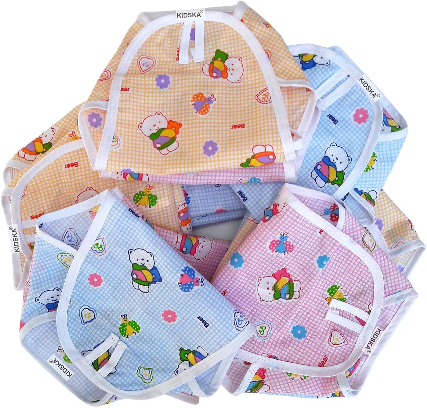 KIDSKA Newborn Baby Cotton Cloth Nappies/Cotton Nappy for New Born Baby, Multi Color, 0-6 Month-Pack of 24 image number 4