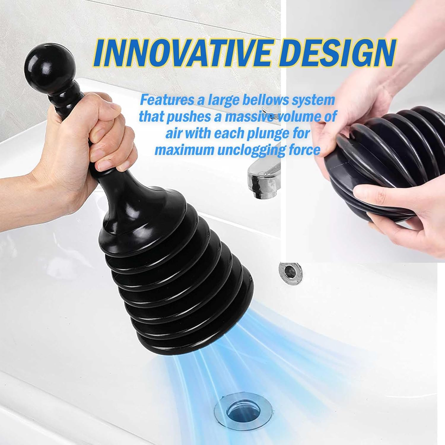 Sink and Drain Plunger for Bathrooms, Kitchens, Sinks, Baths and Showers. Small and 8X More Powerful Bellows Design image number 4