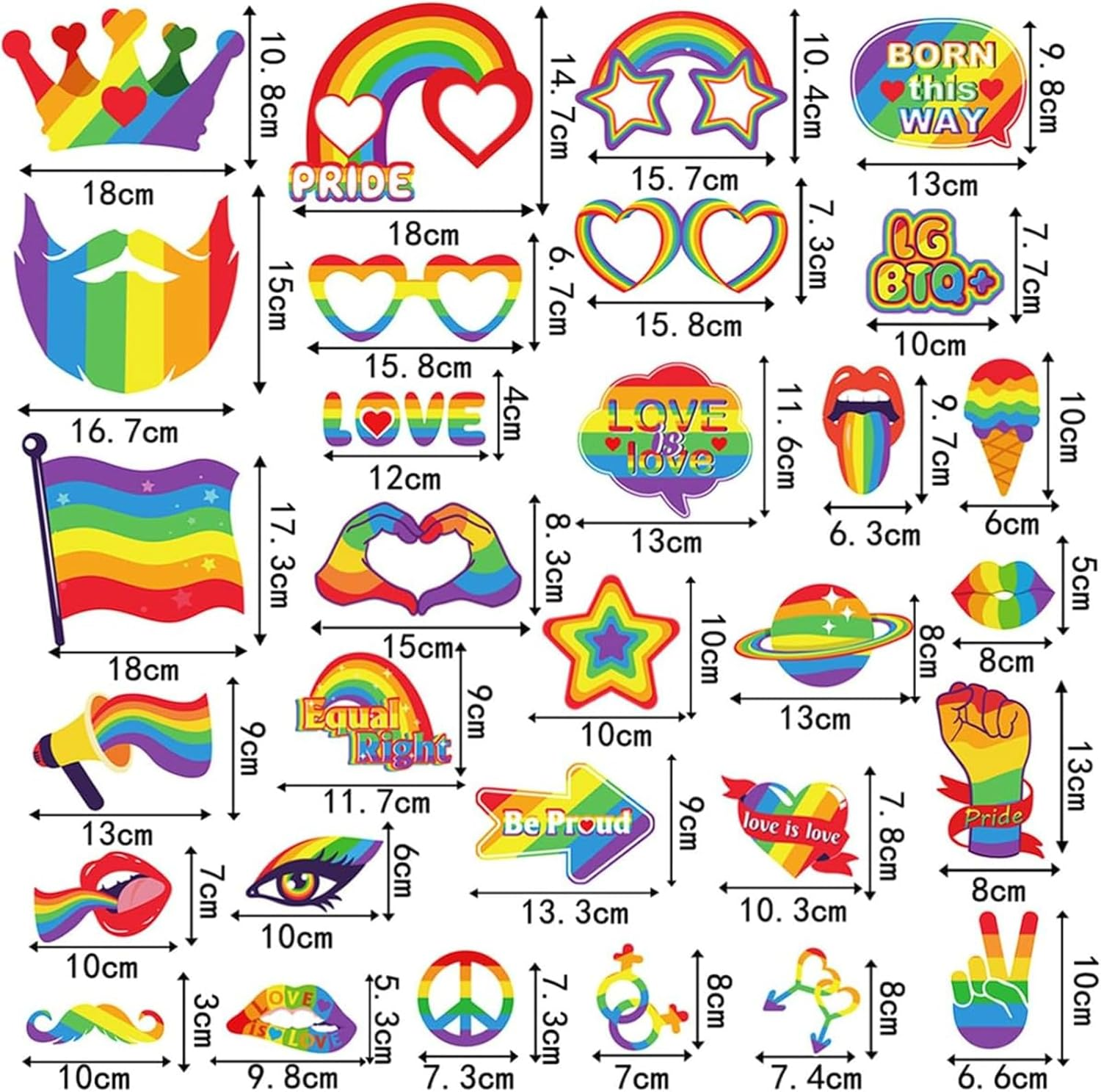 30 Pcs Pride Month Rainbow Photo Booth Props, LGBTQ Love Is Love Paper Selfie Props for Pride Month Party Decoration, Gay Lesbian Party Favors