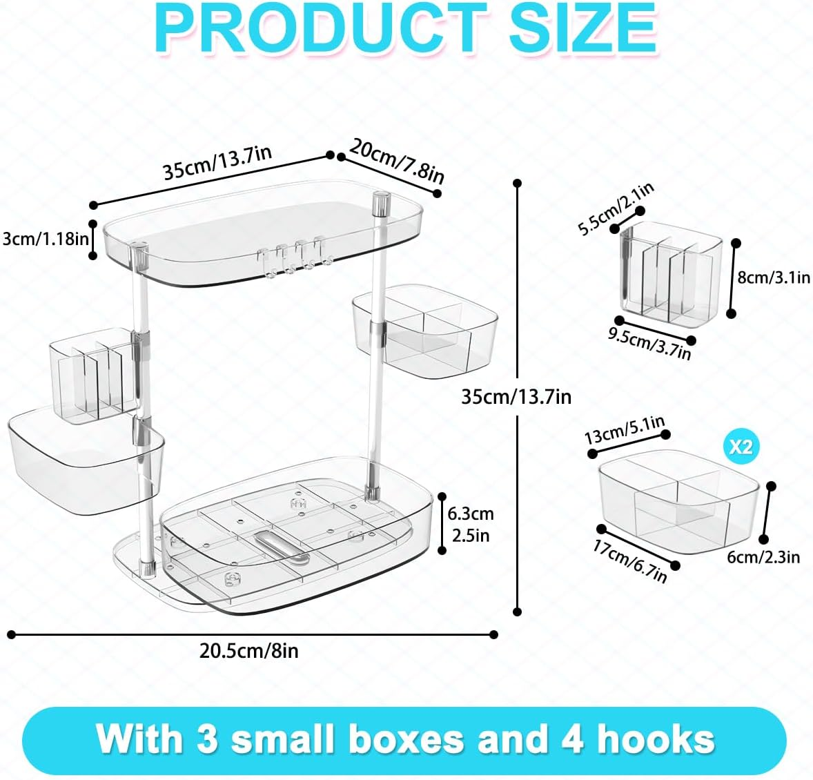 Amorvolat 360 Rotating Makeup Organizer with 3 Adjustable Makeup Carousel Spinning Holder Rack - Large Cosmetic Storage for Bathroom Countertop - Cosmetic Display Case for Lipstick, Brushes, Skincare image number 3