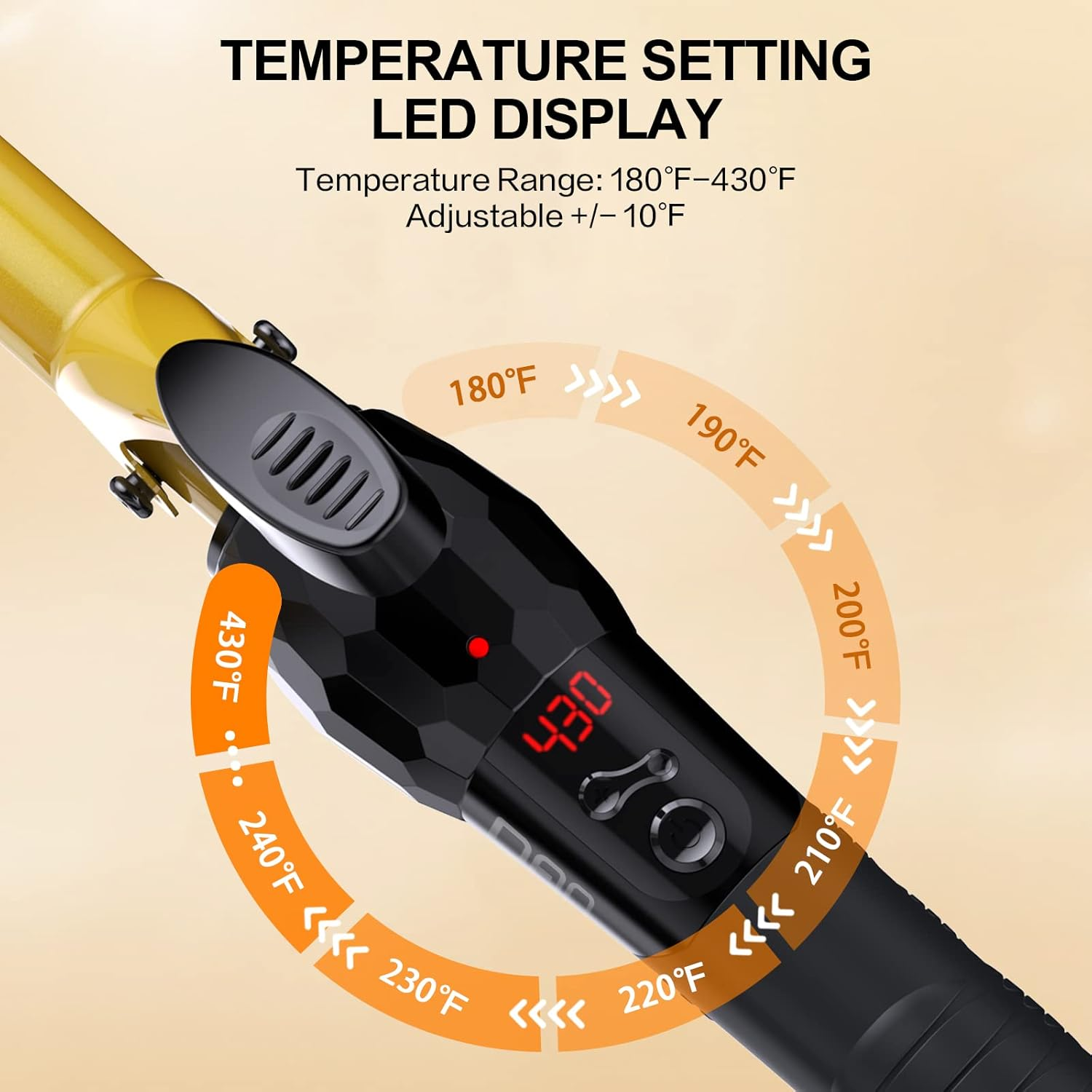 DAN Technology 1 1/4 Inch Tourmaline Ceramic Hair Curling Iron/Wand with LCD Screen, Suitable for Hair DIY, Hairdressing Beauty School, Hair Salon, Fast Heating, 60 Min Auto off (Gold Black) image number 6