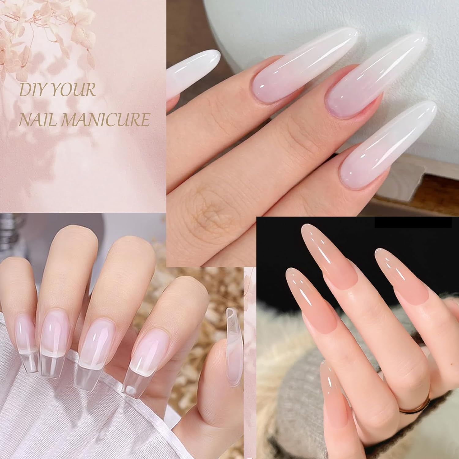 Poly Nail Gel Kit 3 Colors with 6 W Lamp Nail Extension Gel Kit Nude Clear Pink Natural Complete for Beginner Thickening Solutions DIY at Home for Women image number 1