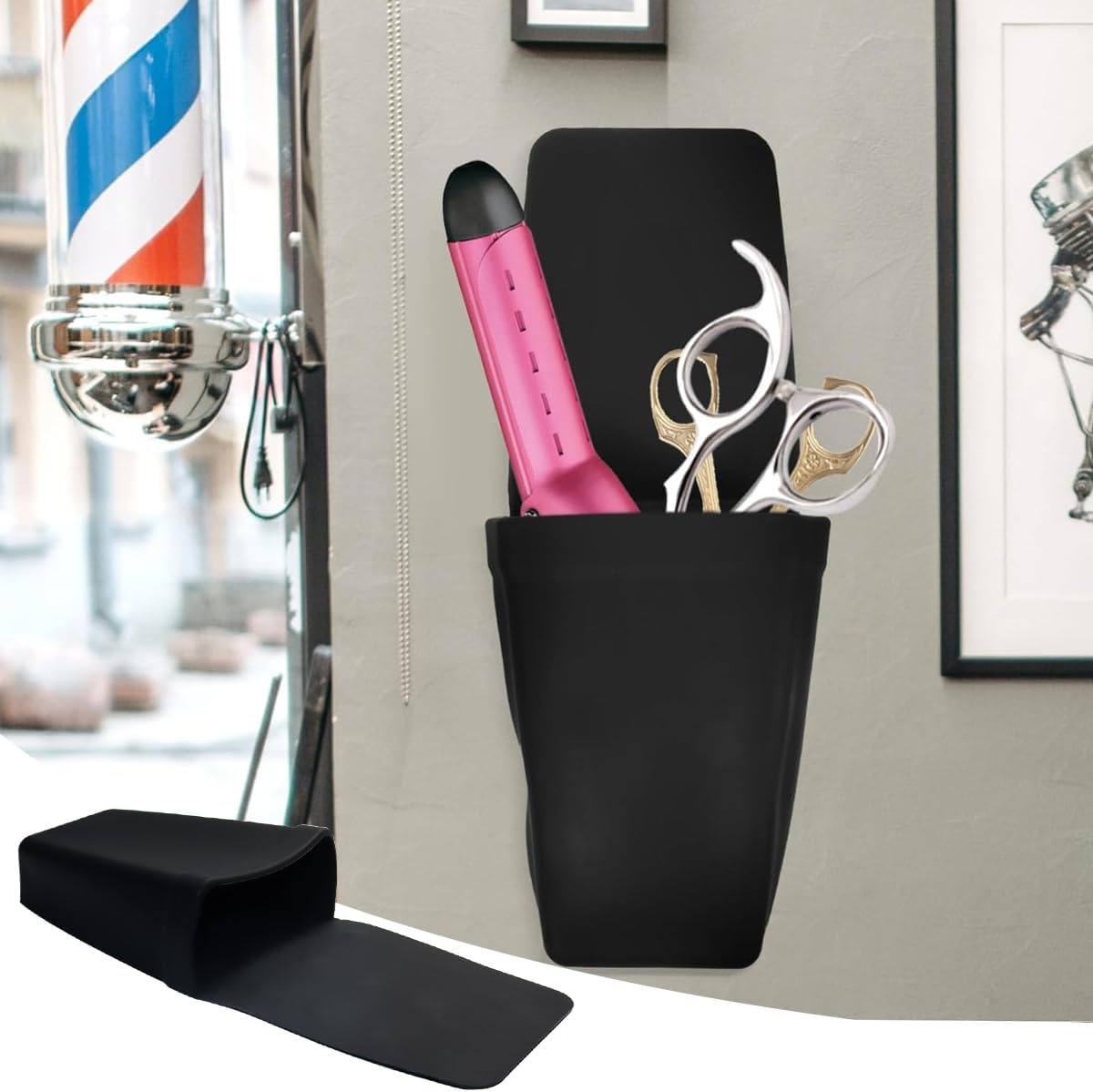 Enwye Heat Resistant Silicone Pouch Protective for Hair Straightener, Soft Washable Silicone Flat Iron Case Holder for Various Household Items (Black) image number 4