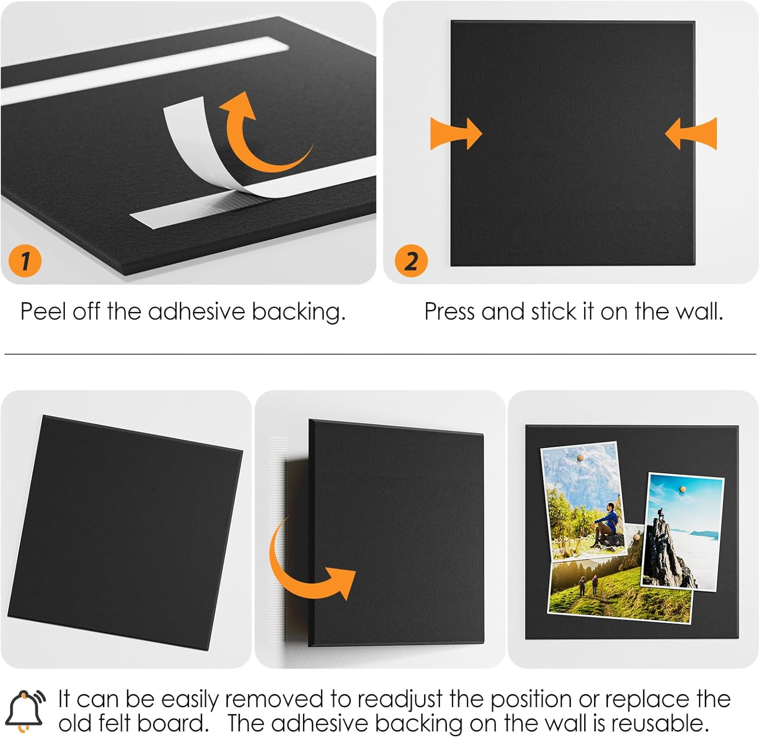 Maxgear Large Cork Board 36"X24" Alternative, 6 Pack Felt Wall Tiles with Pushpins, Black Cork Boards for Walls Cork Board for Office Pin Board Tack Board Cork Board - Silver Gray image number 2