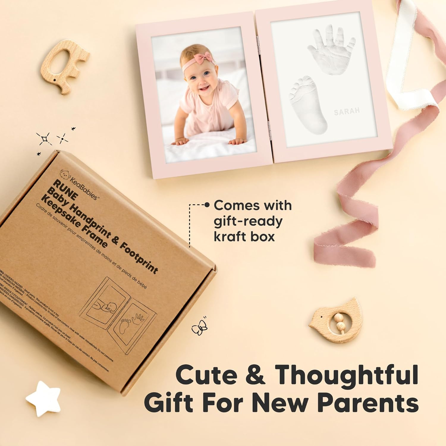 Personalized Baby Hand and Footprint Kit - Quick Dry Clay Foot and Handprint Kit, Newborn Nursery Picture Frame, New Mom Gifts for Baby Showers & Registry (Petal Pink)