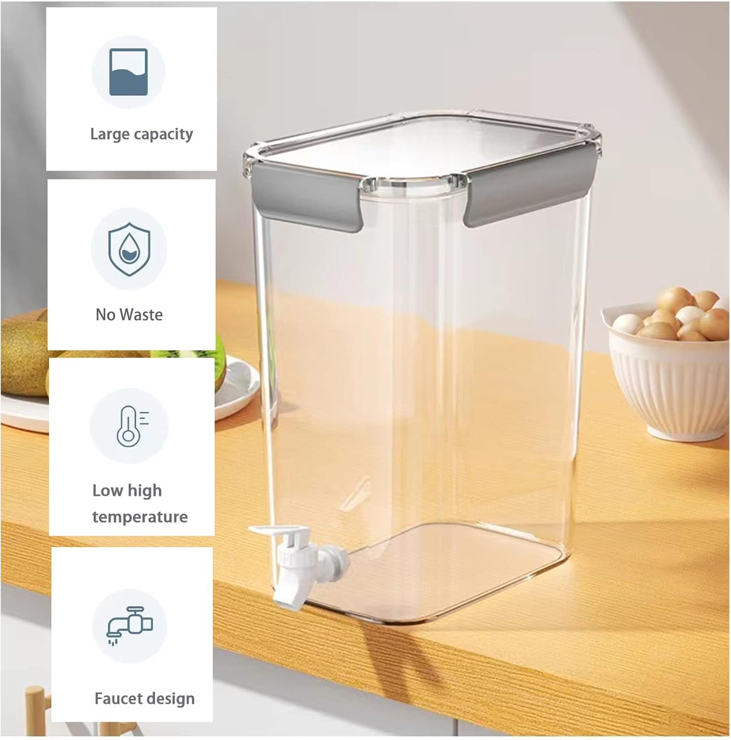 Zoocatia Laundry Detergent Dispenser Beverage Refrigerated Bucket with Faucet Fabric Softener Container for Detergent, Lemonade Juice, Milk, Softener, Bleaching Agent, Grey