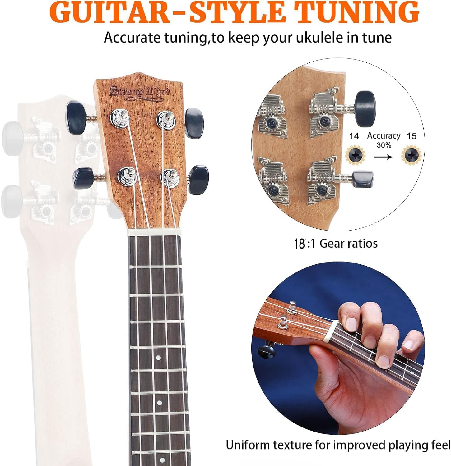 Concert Ukulele, Ukulele Concert Set Size 23 Inch with Bag Tuner Pickup Ruler Wrench Bridge image number 3