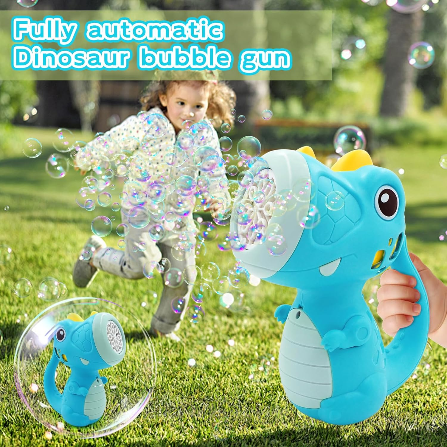 Dinosaur Bubble Machine for Kids Automatic Bubble Maker with Lights,5000+ Bubbles per Minute/Bubble Solution Included Best Summer Outdoor Dinosaur Bubble Toy for Kids Birthday Party Favors image number 4