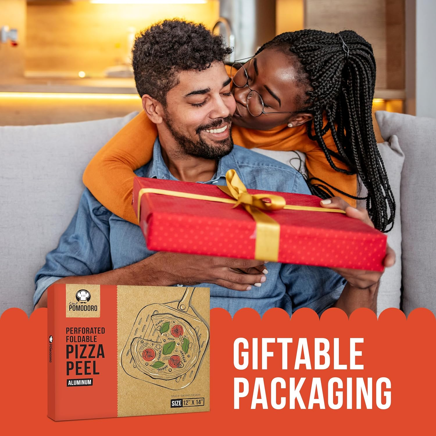 Chef Pomodoro Perforated Aluminum Metal Pizza Peel with Foldable Wood Handle for Easy Storage, Pizza Spatula, Premium Pizza Paddle with Holes for Baking Homemade Pizza and Artisan Breads (12 X 14) image number 5