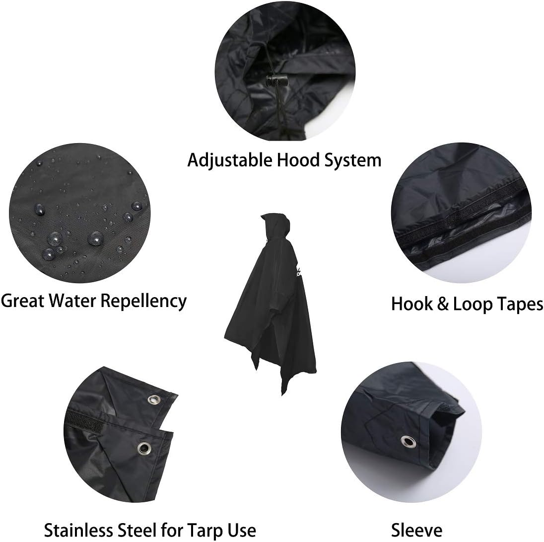 Waterproof Lightweight Reusable Rain Poncho with Adjustable Hood and Arms for Hiking, Camping, Raincoat for Men Women Adults, Large - Blue image number 6