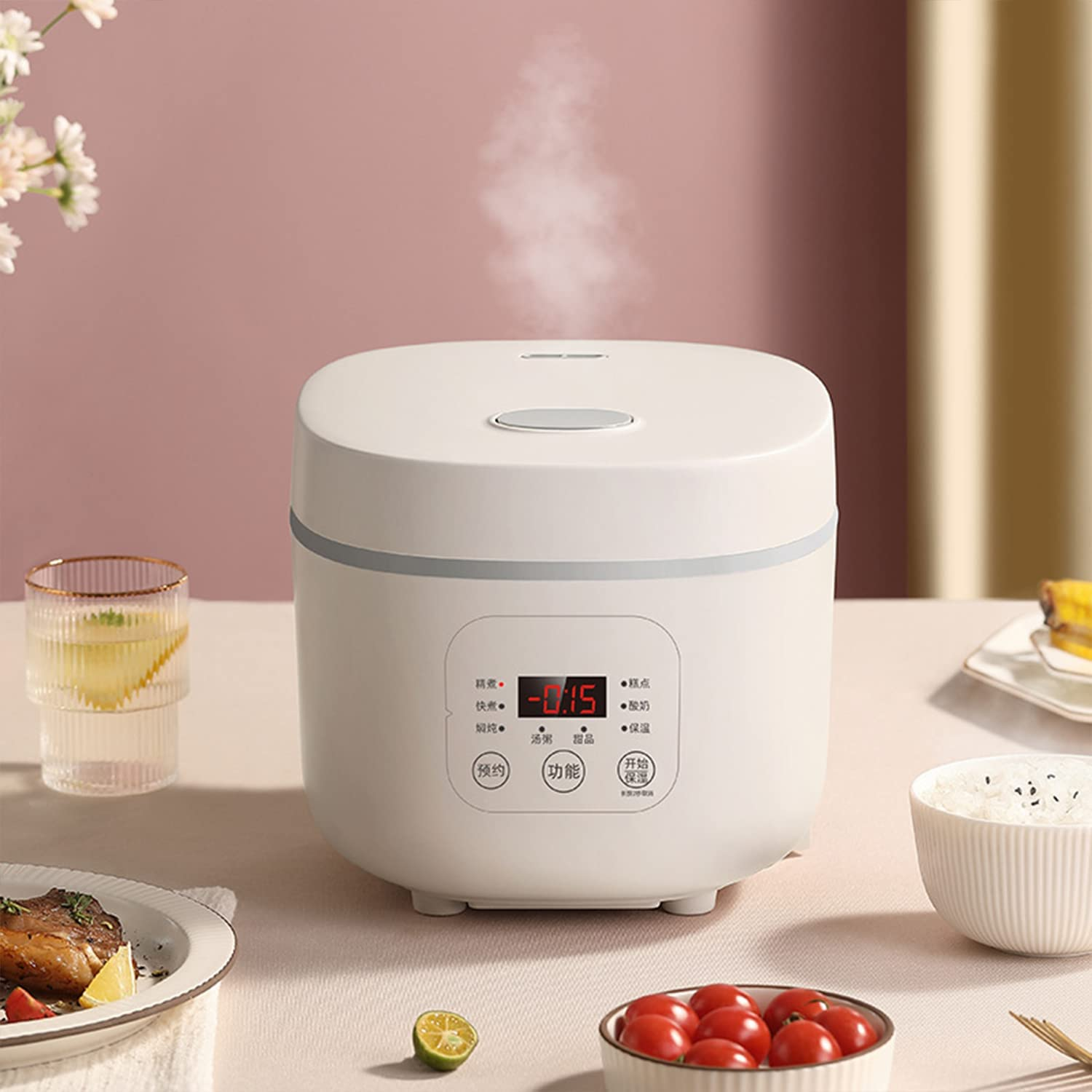 Mini Rice Cooker 3-Cups Uncooked, 1.6L Portable Non-Stick Small Travel Rice Cooker Smart Control Multifunction Cooker with 24 Hours Timer Delay & Keep Warm Function image number 2
