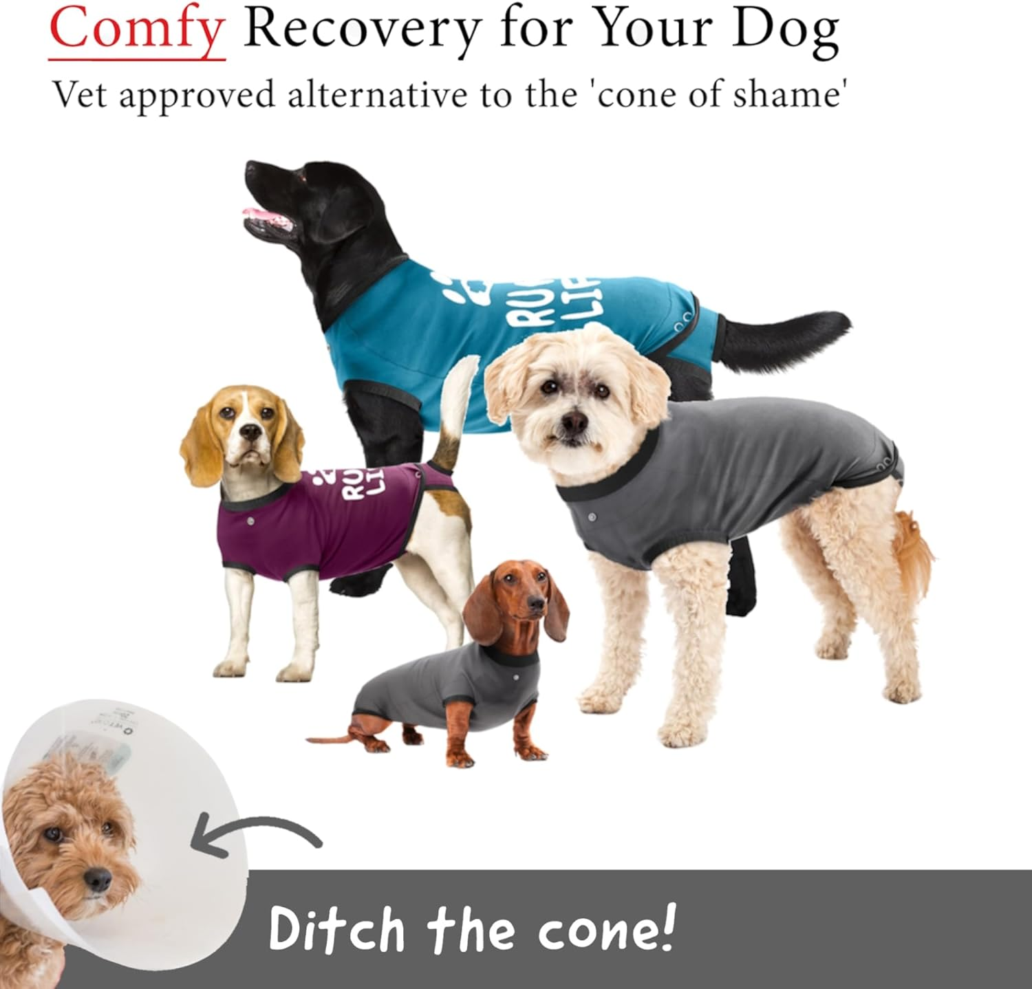 Belly Guard - Dog Recovery Onesie - Cone Alternative - after Surgery Wear (Medium, Grey) image number 3