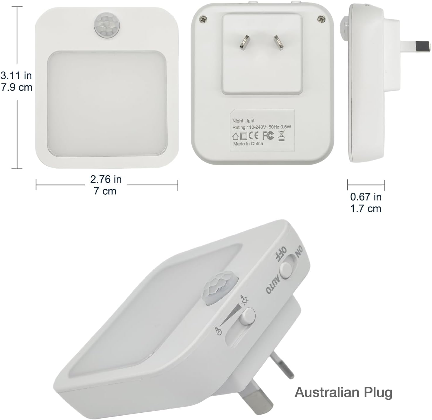Dimmable Night Light Plug-In, Motion Sensor Plug in to Wall Night Light 3000K 2 Pack with on off Auto Switch Adjustable Brightness for Hallway Bedroom Kids Room