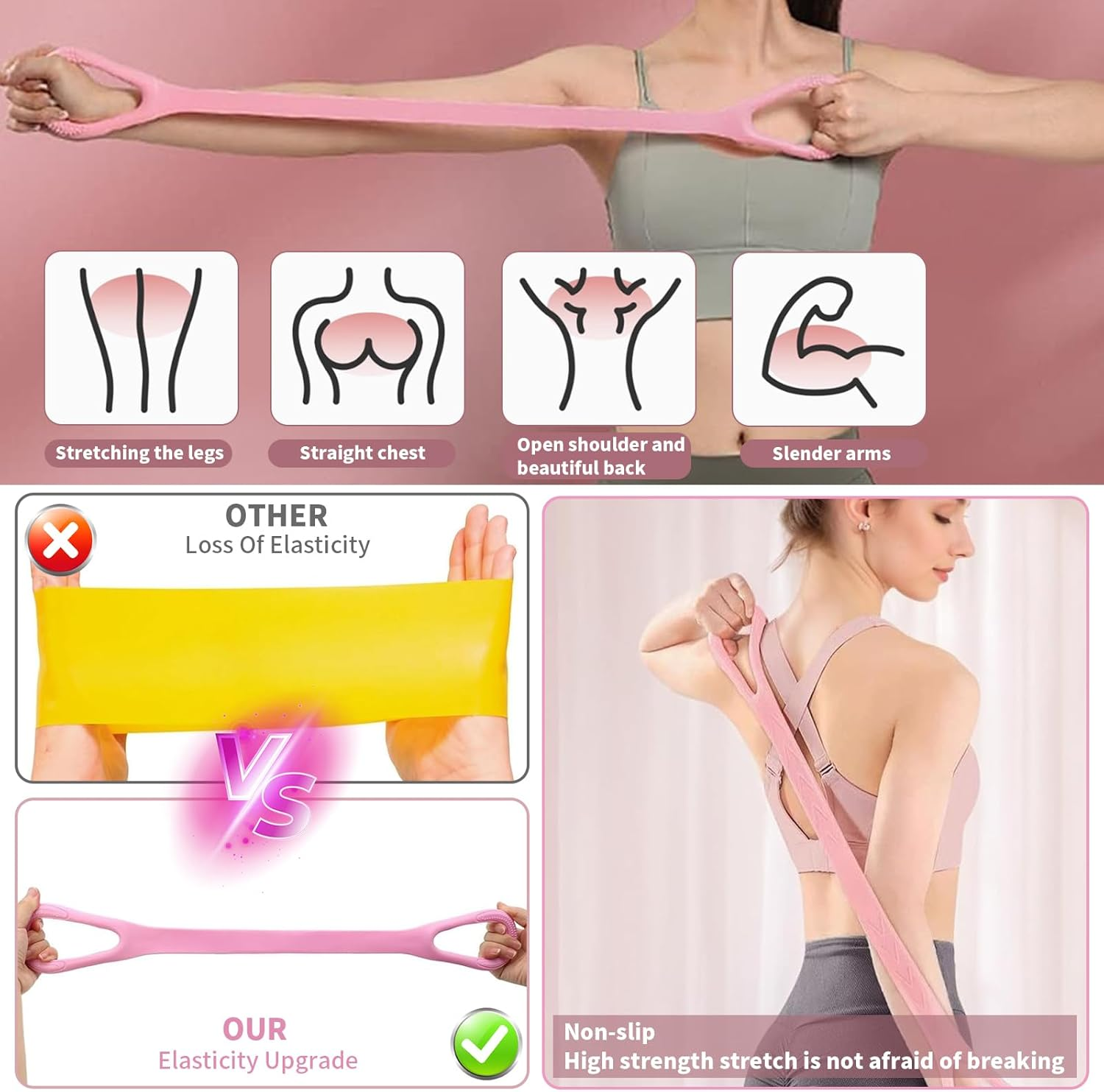 Stretch Band for Exercise, Physical Therapy, Resistance Band for Arm, Back, Shoulder Workout, Elastic Rope for Yoga, Pilates Foot, Leg Stretcher, Hand Exerciser for Home Gym, Strength Training image number 5