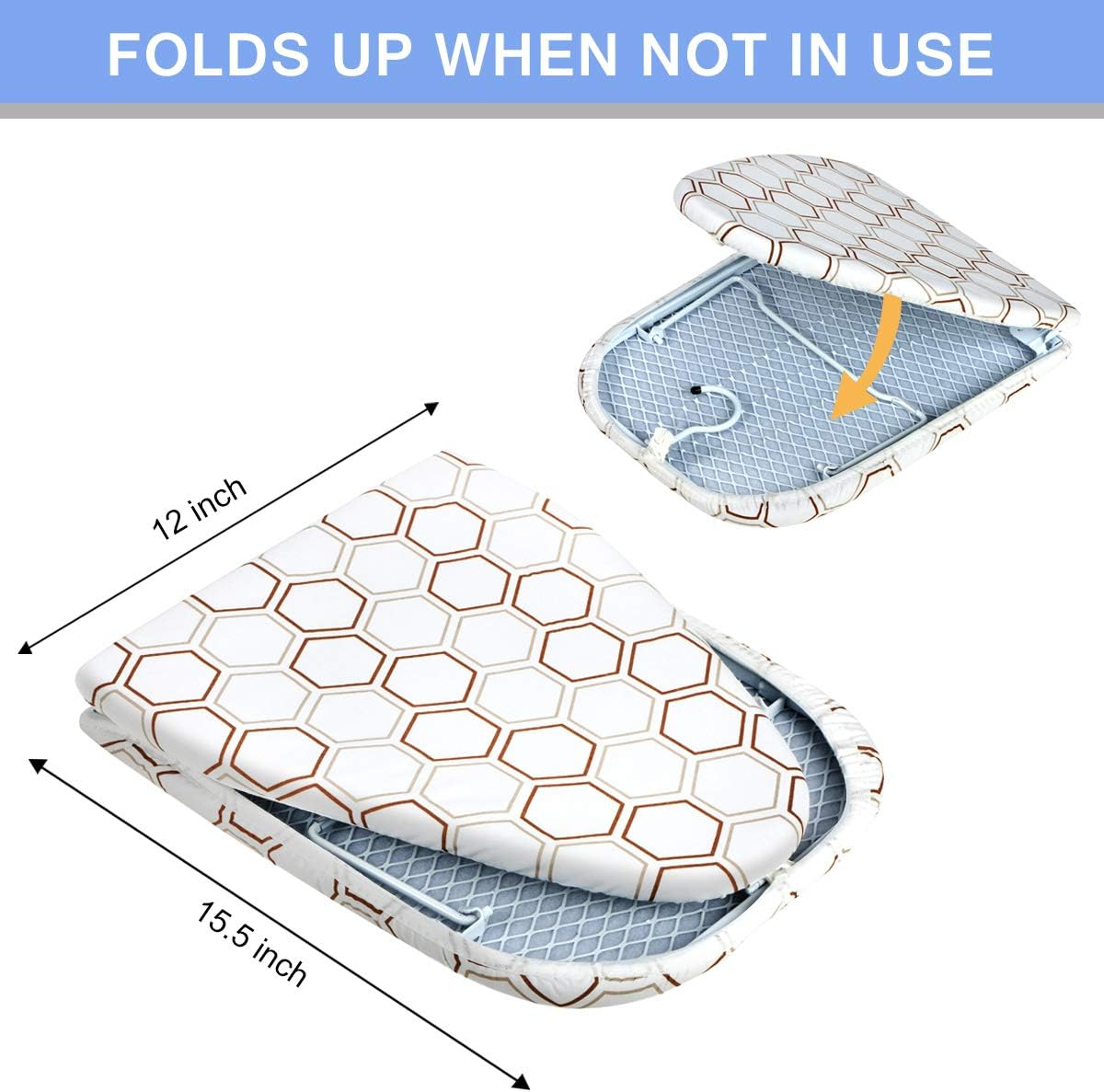 Sheechung Small Tabletop Ironing Board - Heavy Duty Ironing Board with Mesh Metal Base & 100% Cotton Cover,Hook for Hanging,Portable Folding Mini Iron Board for Sewing, Craft Room, Household, Dorm image number 2