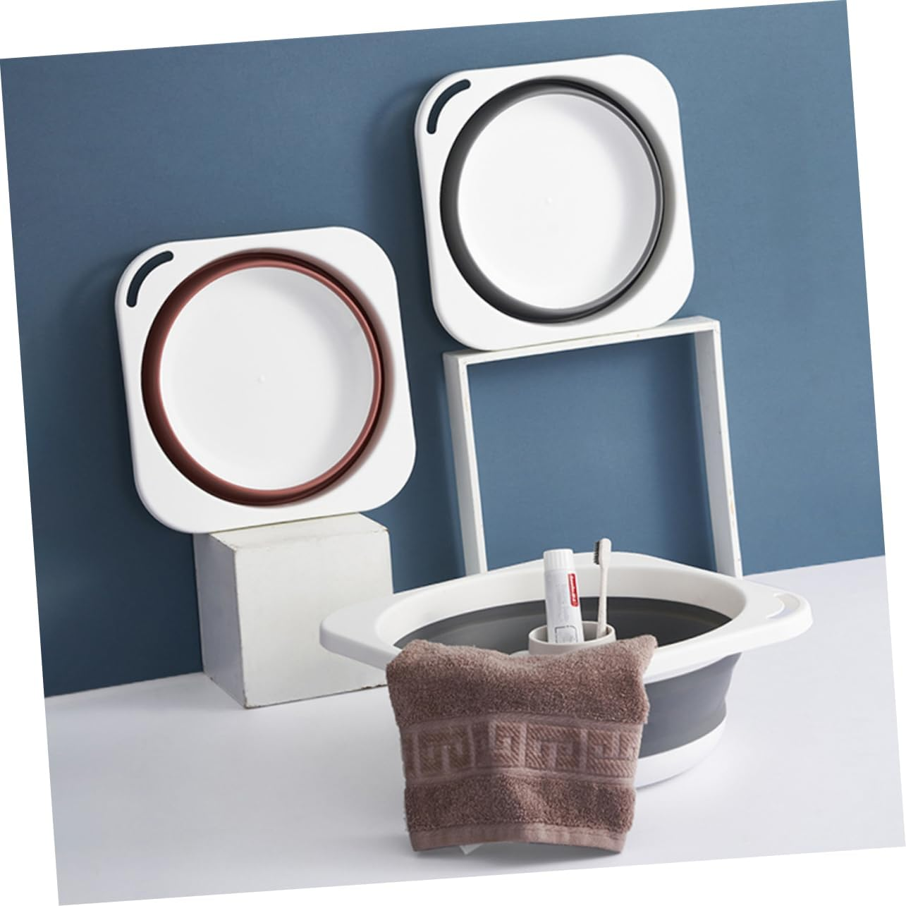 Foldable Face Wash Basin Bathroom Basin with Space-Saving Hanging Handles Easy to Carry Medium Size for Baby'S Face Washing and Outdoor Cleanup image number 6