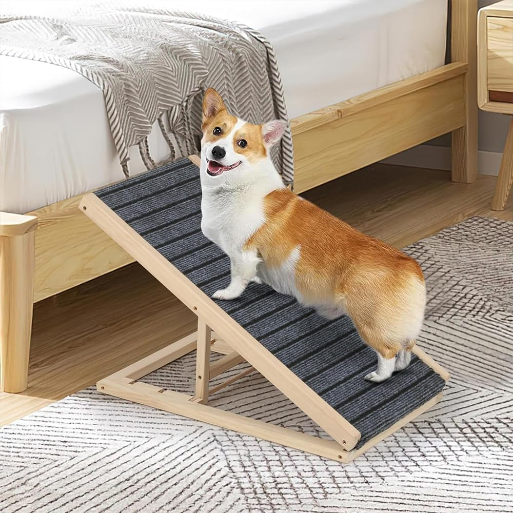 Adjustable Dog Ramp for Bed, Sofa & Car &ndash; Foldable Wooden Pet Ramp with Non-Slip Surface, 2 Height Levels, Portable Dog Stairs Alternative for Small, Medium & Large Dogs or Cats image number 3