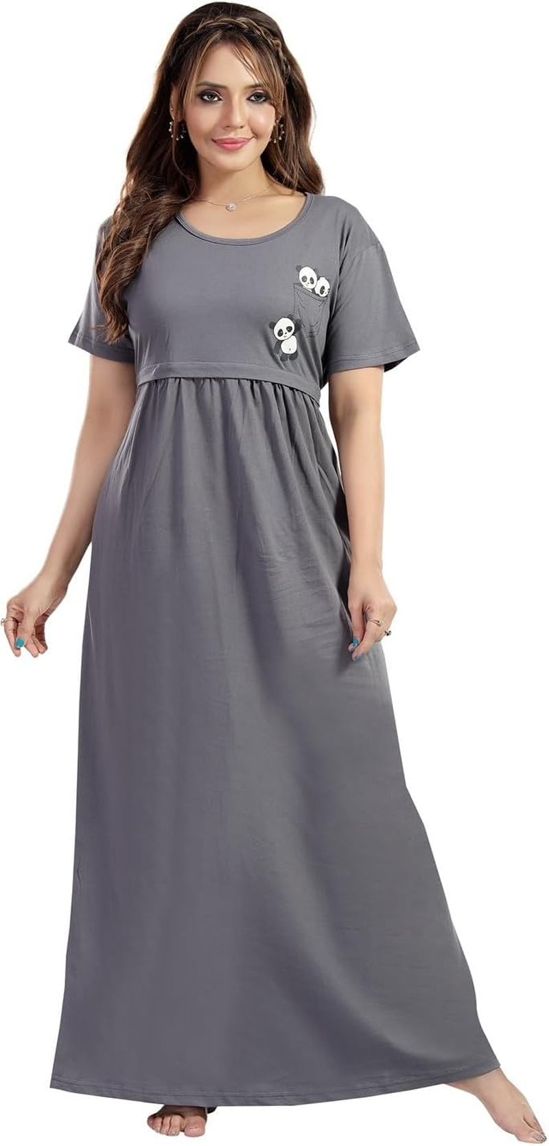 Fabme Women'S Full Length Pure Cotton Pre and Post Pregnancy Nursing Nightdress Nighty image number 6